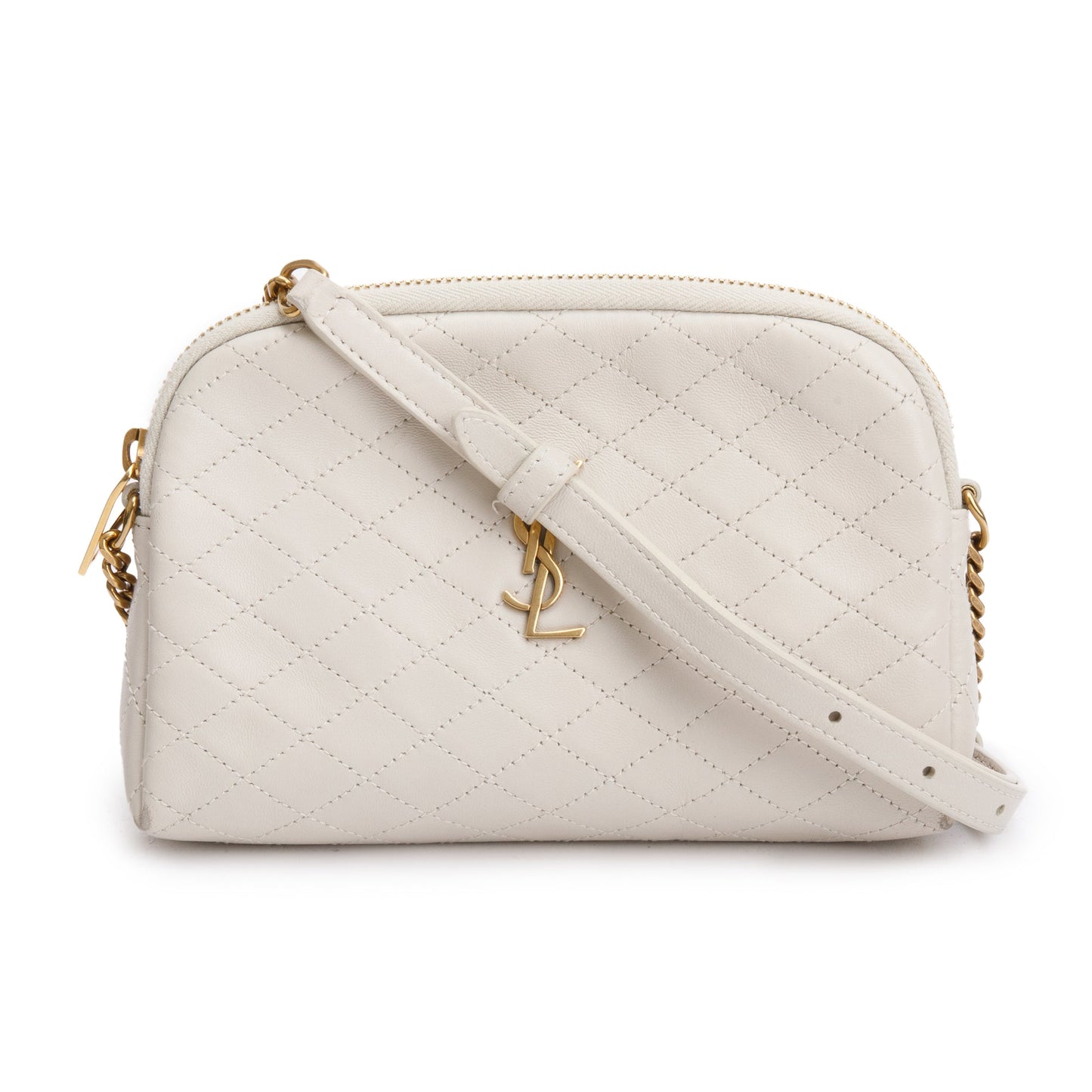 Saint Laurent 2023 White Leather Gaby Zipped Pouch