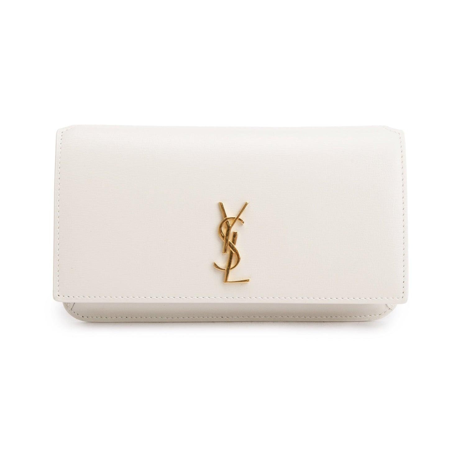 Saint Laurent 2023 White Smooth Leather Cassandre Phone Holder Bag