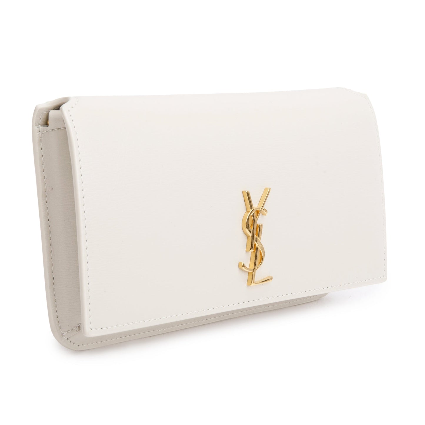 Saint Laurent 2023 White Smooth Leather Cassandre Phone Holder Bag