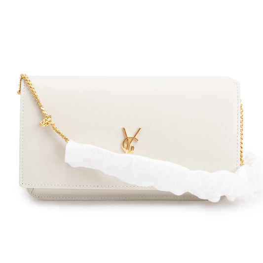 Saint Laurent 2023 White Smooth Leather Cassandre Phone Holder Bag