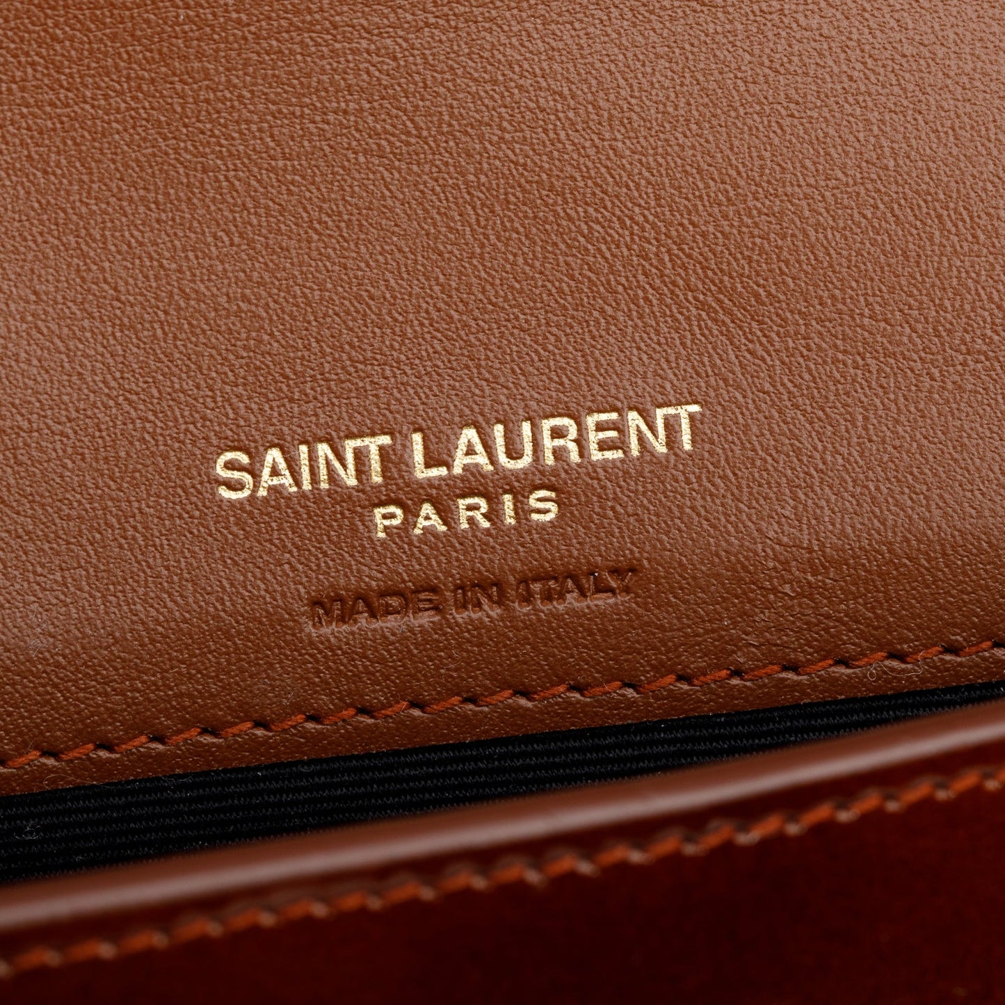 Saint Laurent 2024 Brown Patent Leather Cassandre Phone Holder