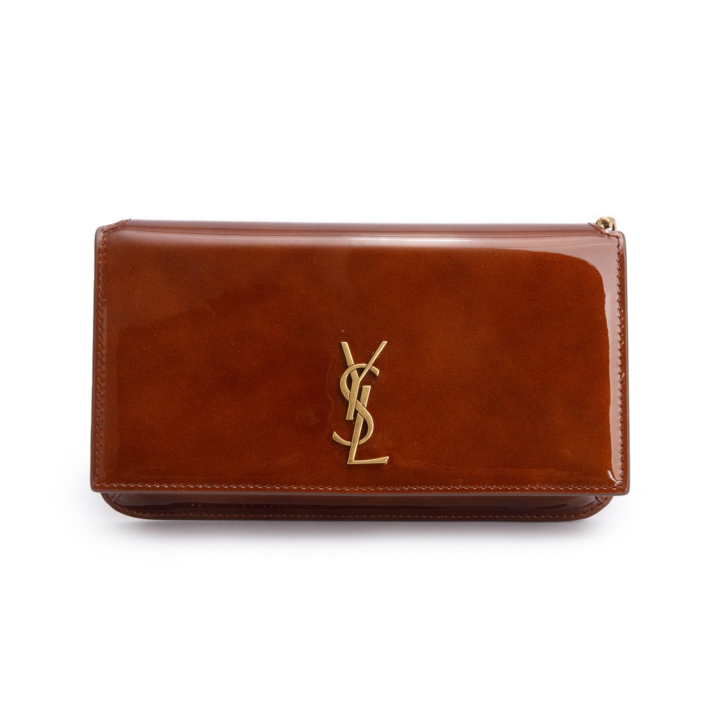 Saint Laurent 2024 Brown Patent Leather Cassandre Phone Holder