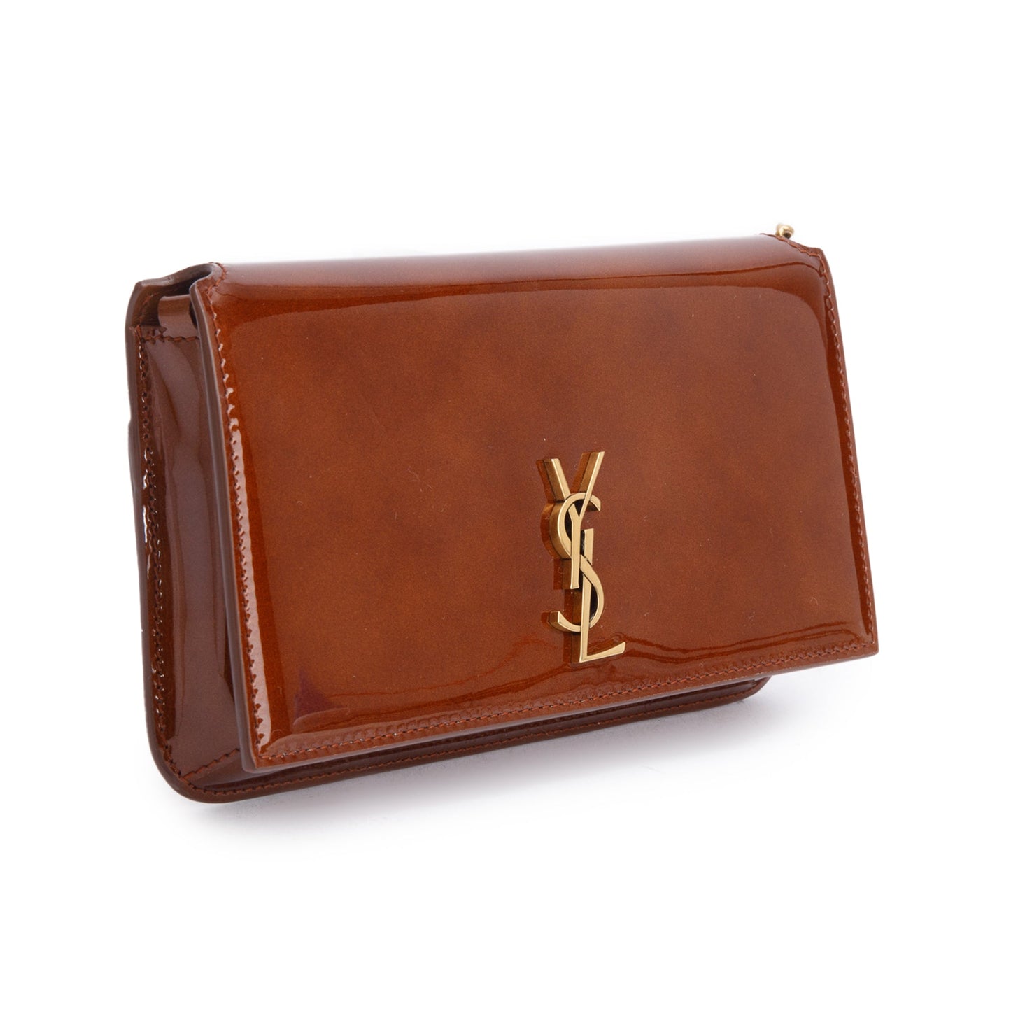Saint Laurent 2024 Brown Patent Leather Cassandre Phone Holder