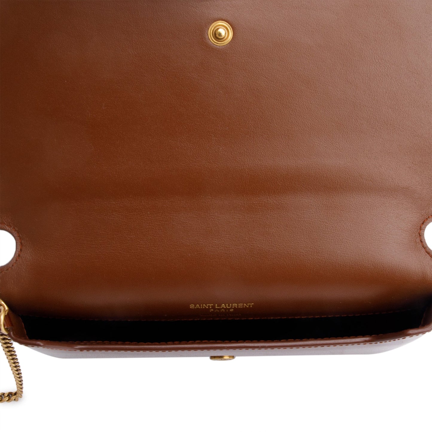 Saint Laurent 2024 Brown Patent Leather Cassandre Phone Holder