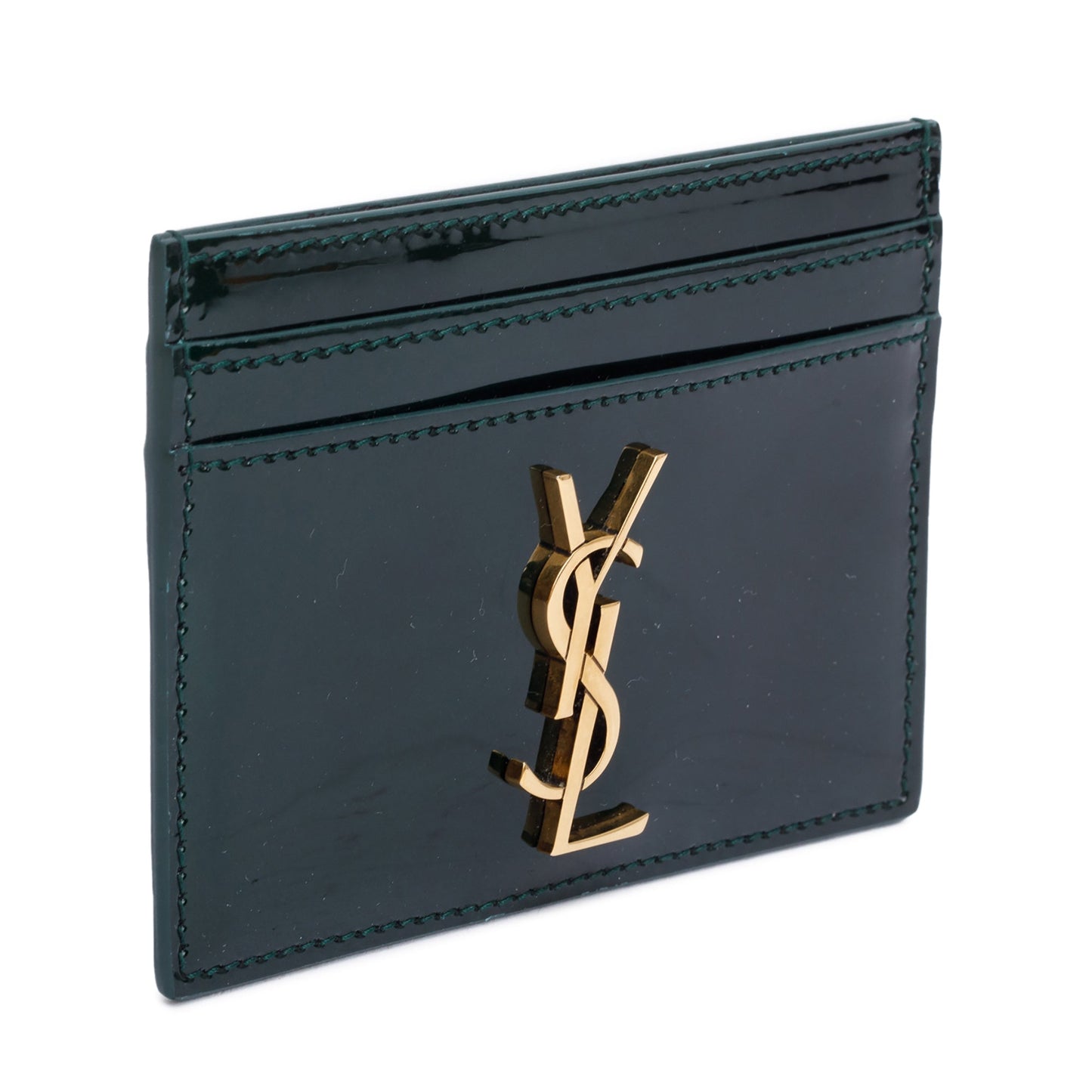 Saint Laurent 2024 Green Patent Leather Cassandre Card Holder