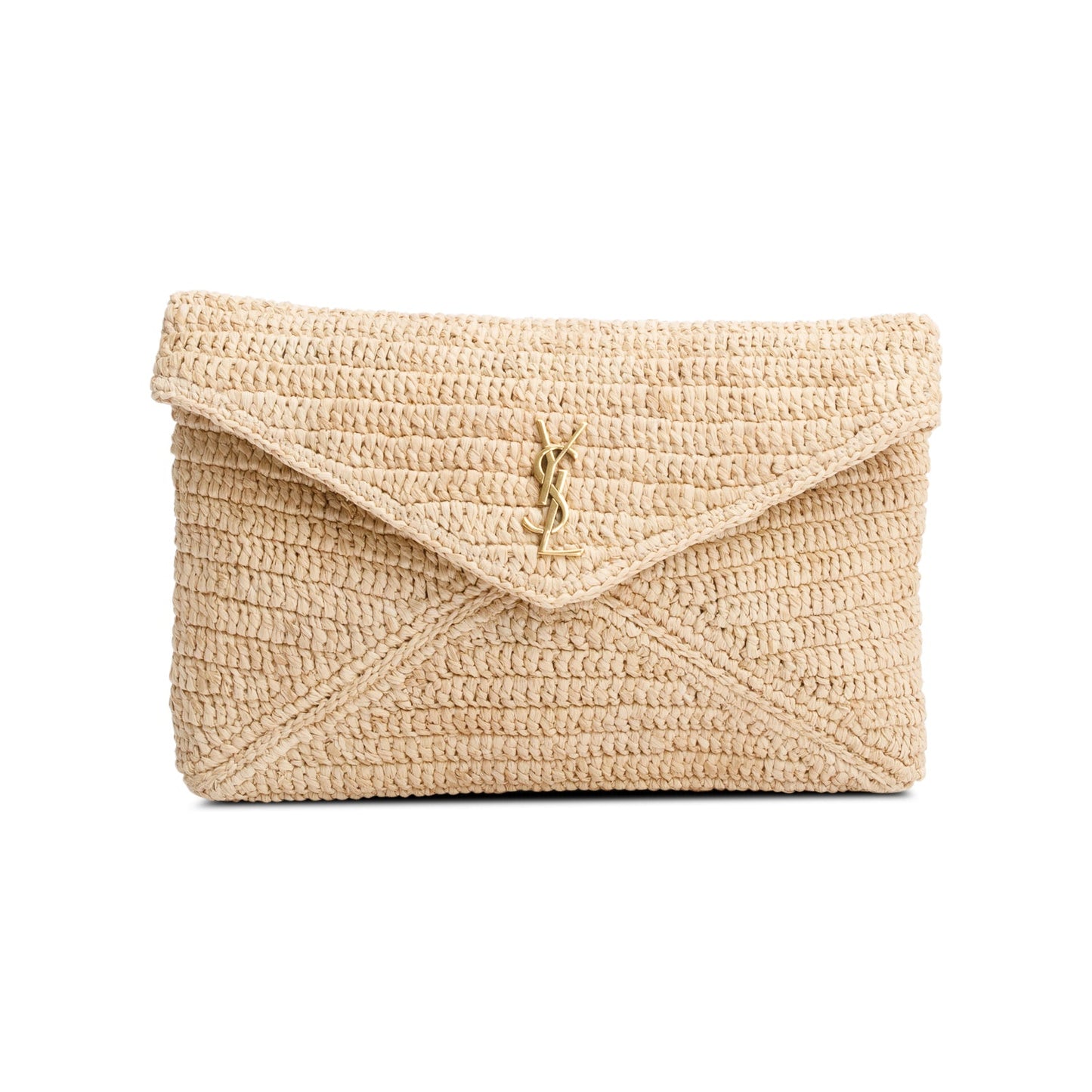 Saint Laurent 2024 Neutral Raffia Cassandre Large Envelope Pouch