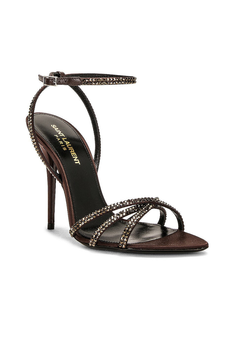 YSL AVA 105 SATIN CRYSTAL EMBELLISHED SANDALS