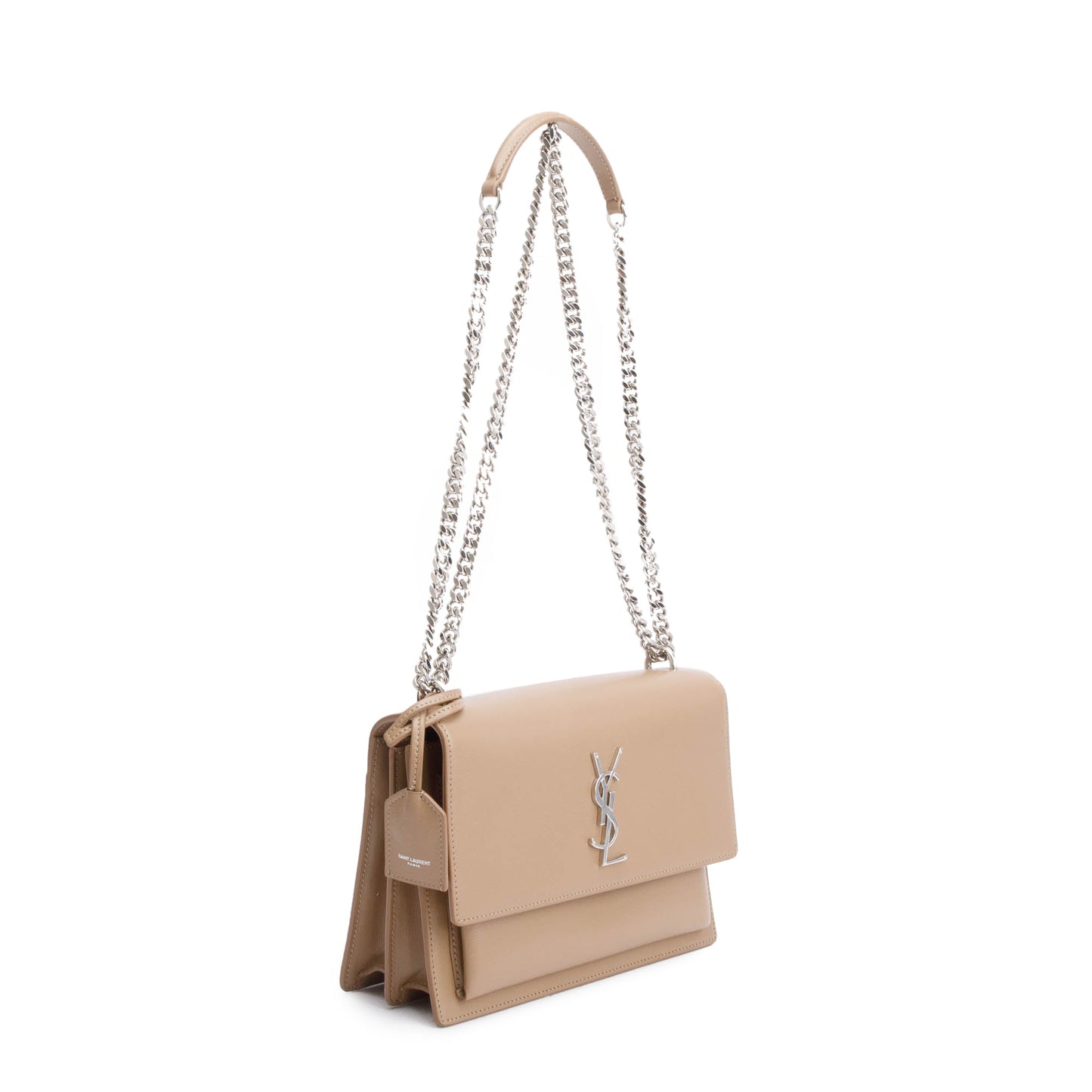 Saint Laurent Beige Calfskin Leather Medium Sunset Shoulder Bag