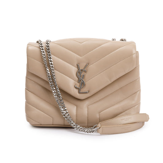 Saint Laurent Beige Calfskin Leather Small Loulou Chain Shoulder Bag