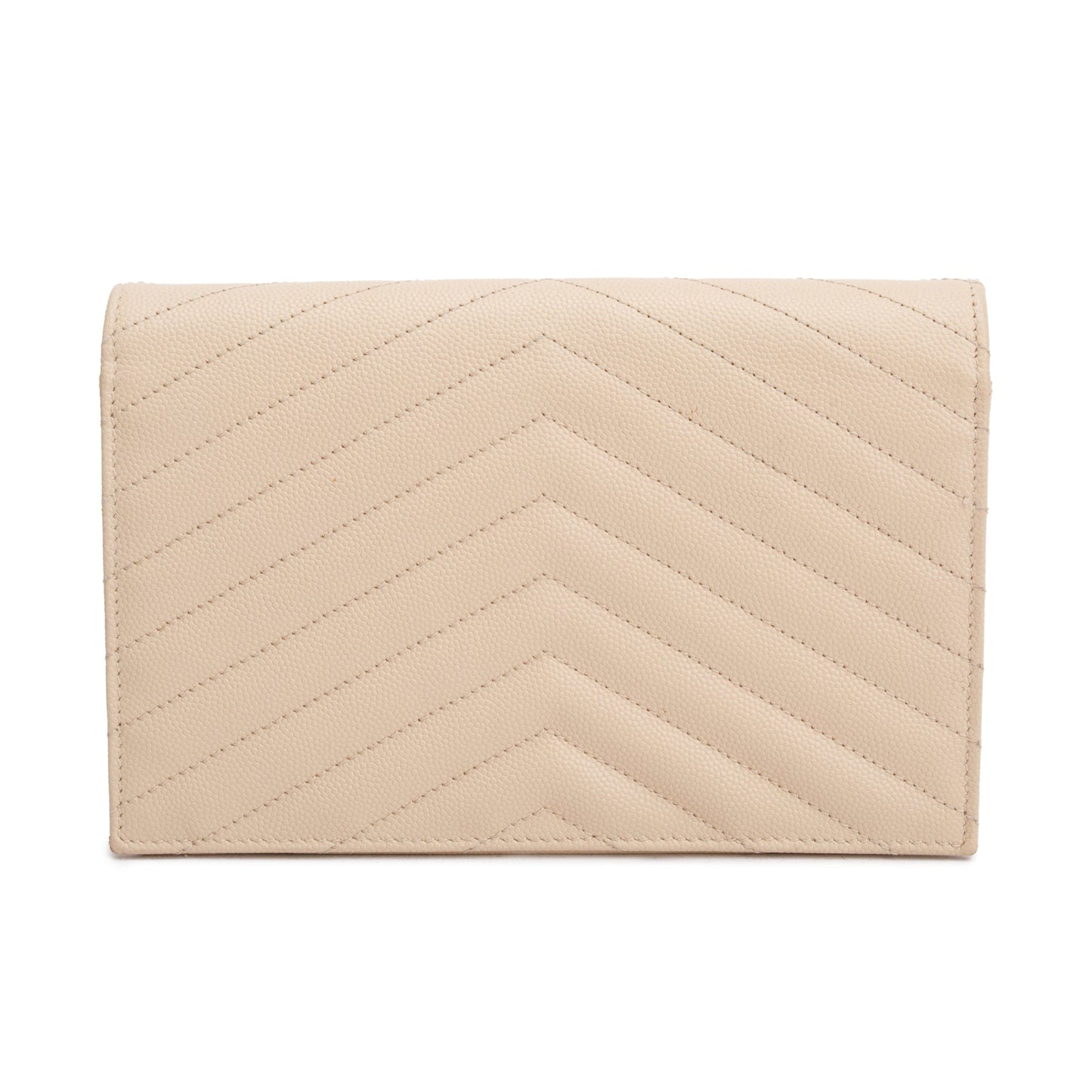 Saint Laurent Beige Grain De Poudre Leather Cassandre Envelope Chain Wallet