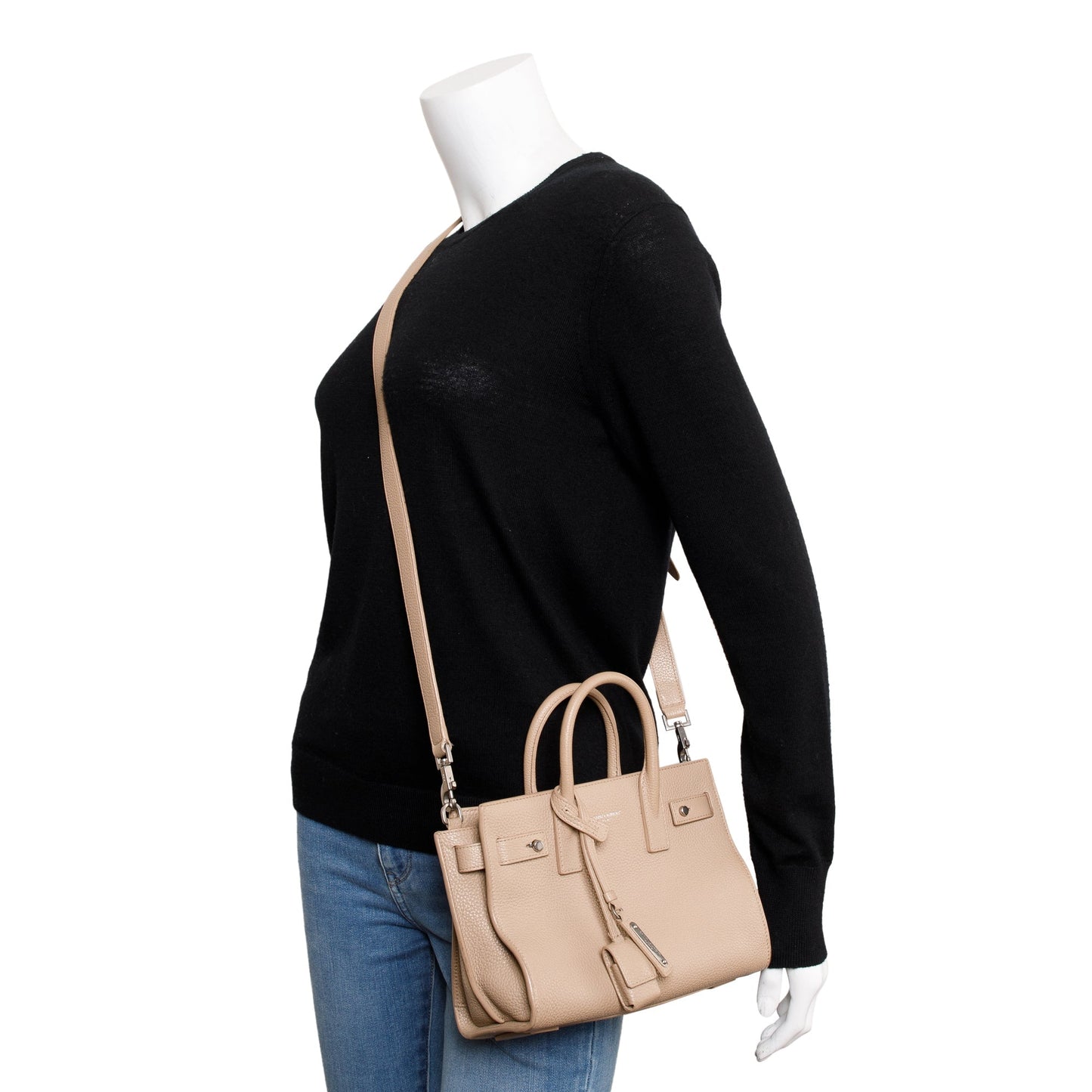 Saint Laurent Beige Grained Leather Nano Sac De Jour