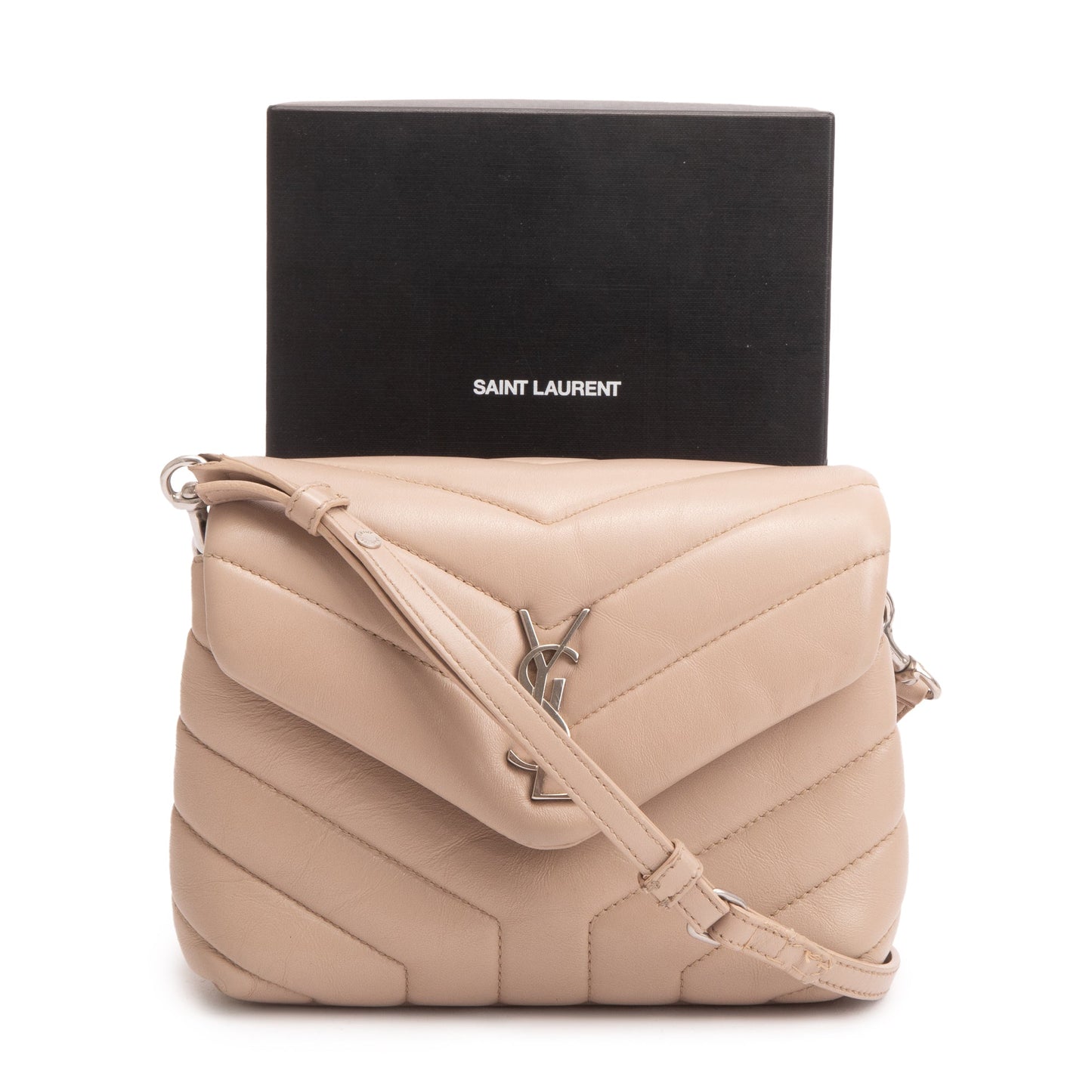 Saint Laurent Beige Monogram Matelasse Toy Loulou Crossbody Bag
