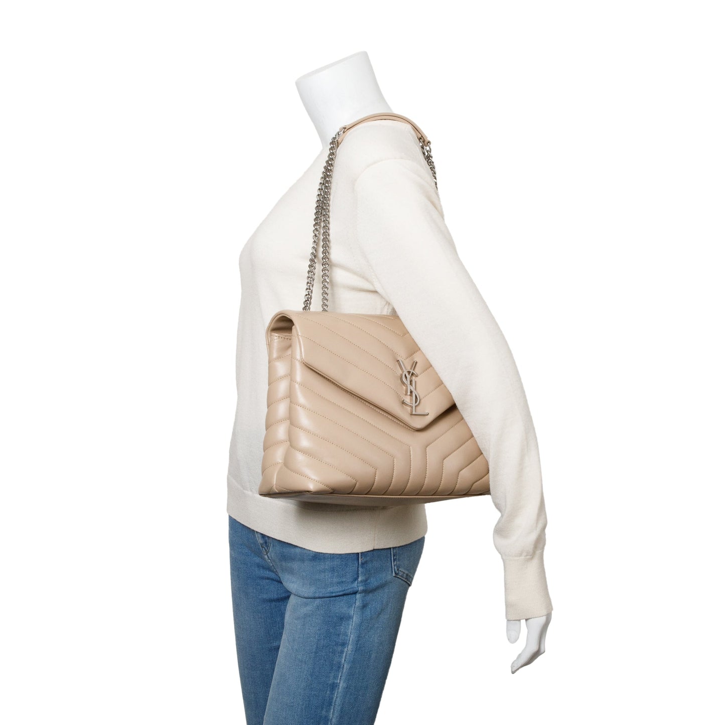 Saint Laurent Beige Quilted Leather Medium Loulou Monogram Shoulder Bag