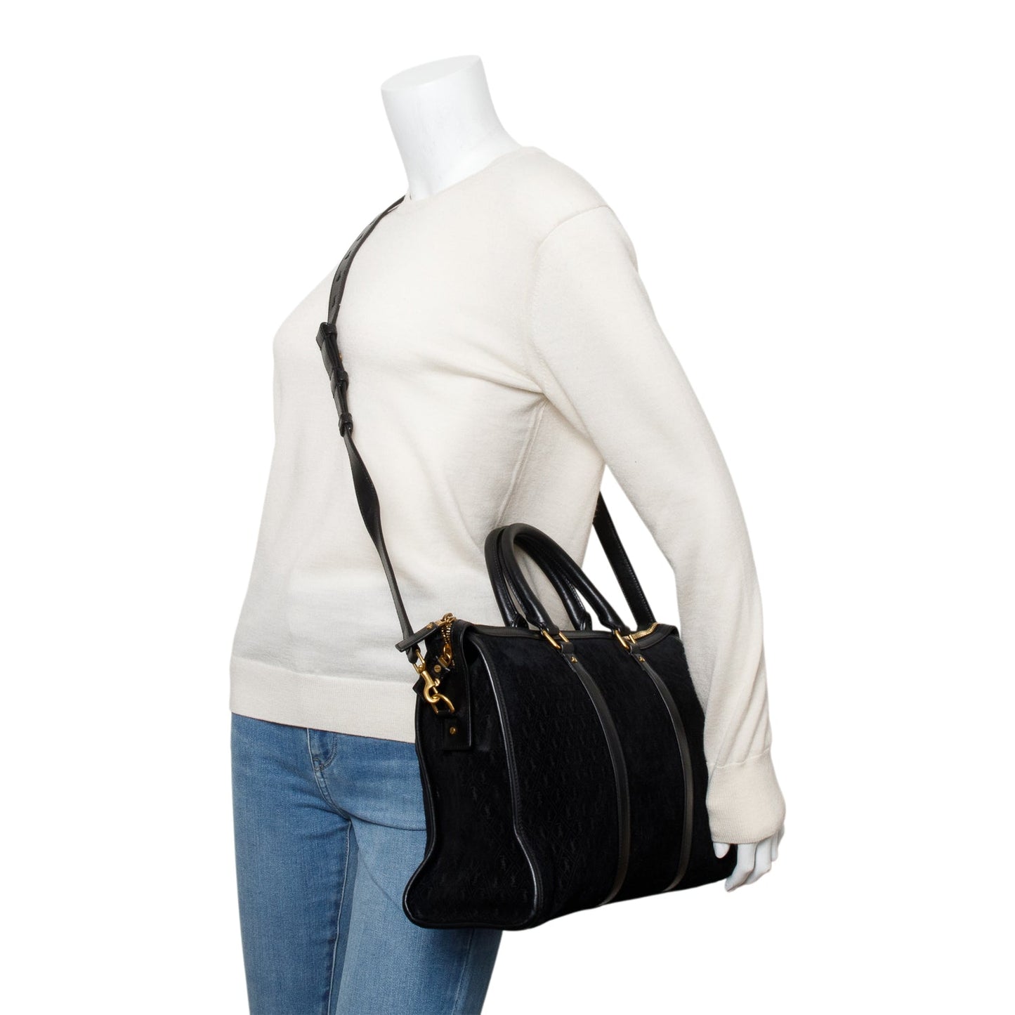 Saint Laurent Black All-Over Monogram Suede Le Monogramme 72H Duffle