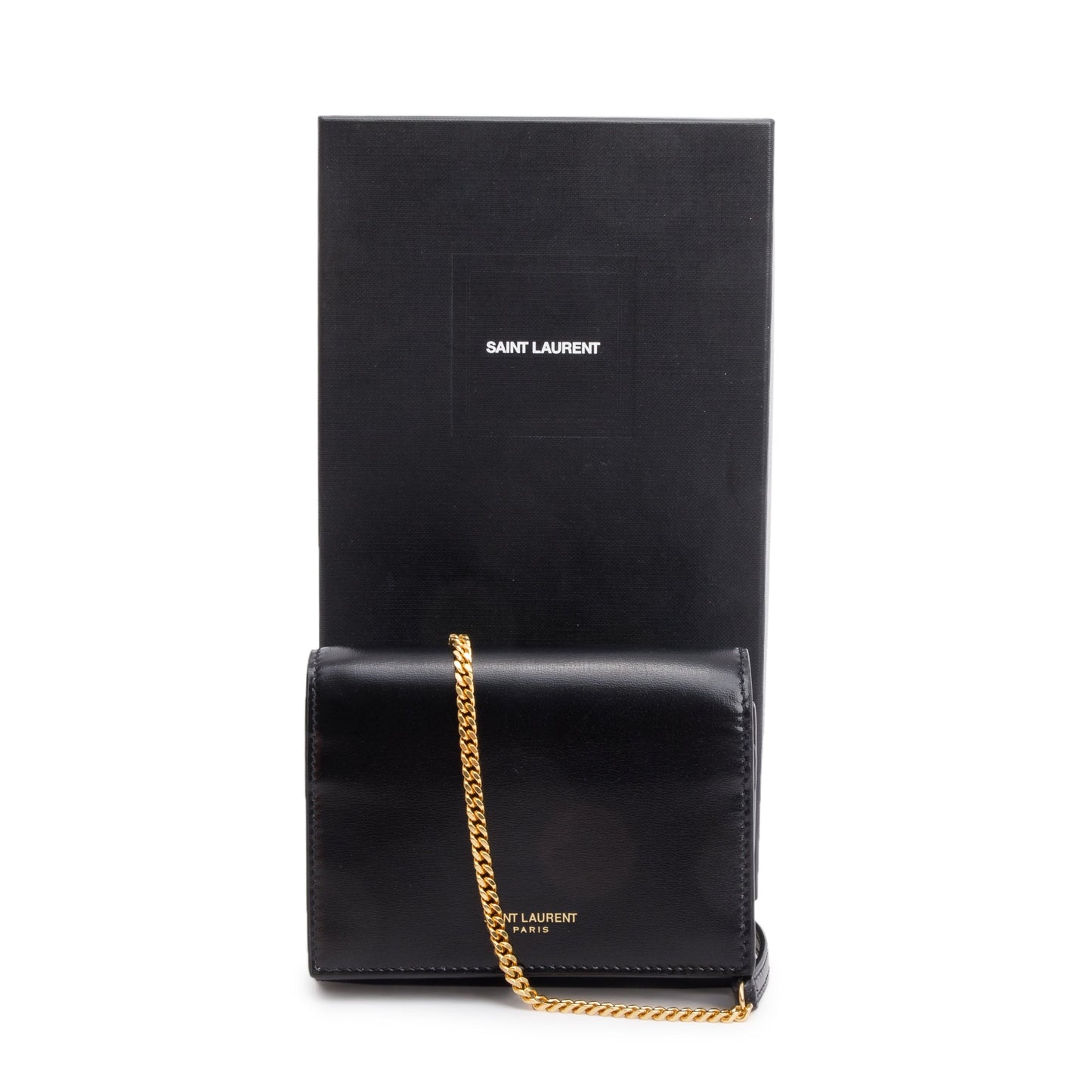 Saint Laurent Black Calf Leather Micro Chain Card Case