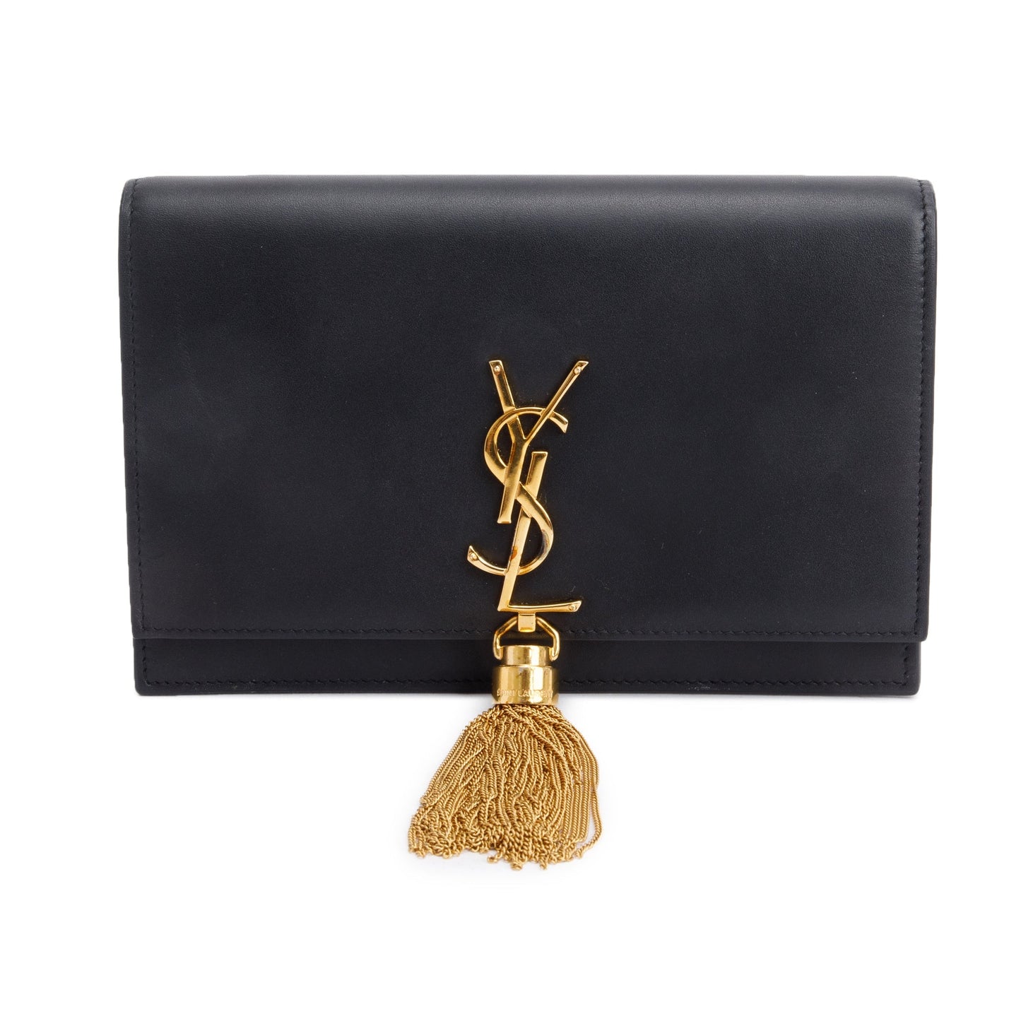 Saint Laurent Black Calfskin Leather Kate Tassel Wallet on Chain