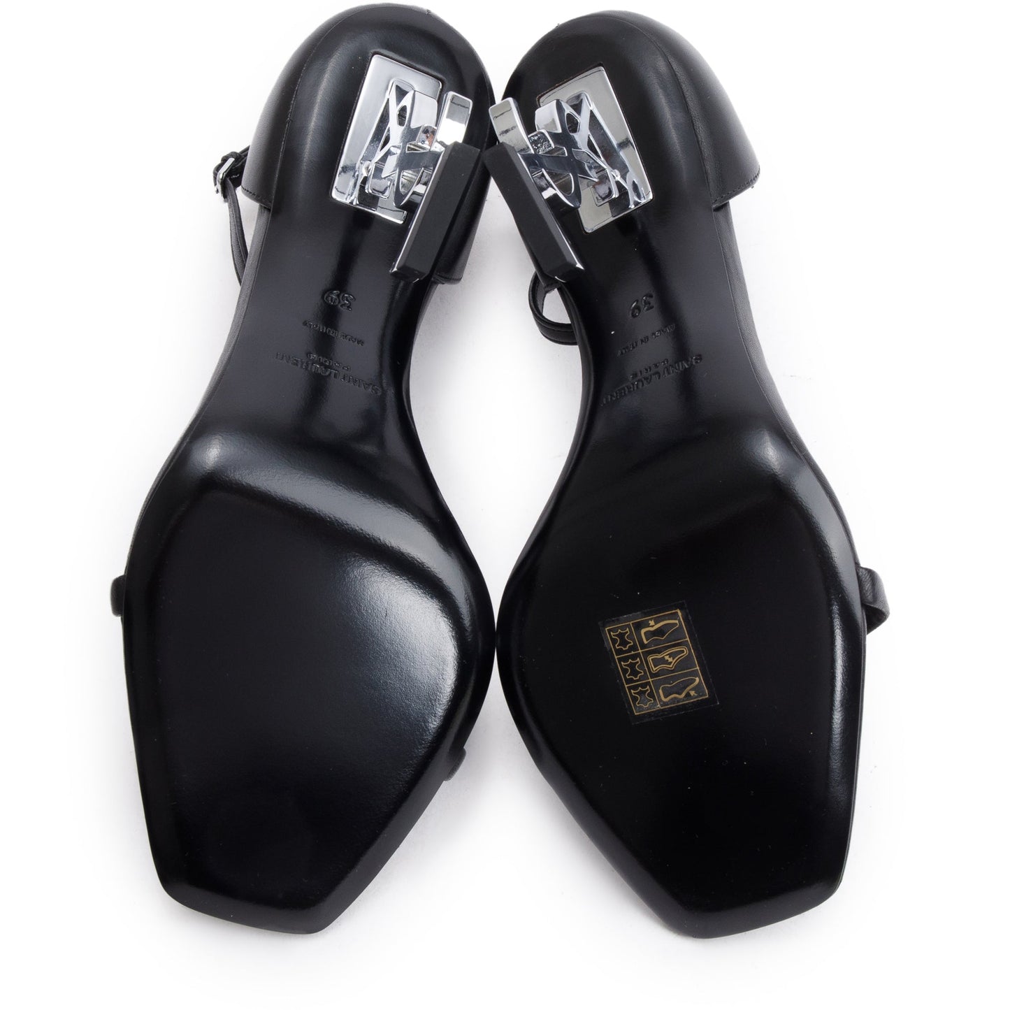 Saint Laurent Black Calfskin Leather Opyum Sandals, Size 39
