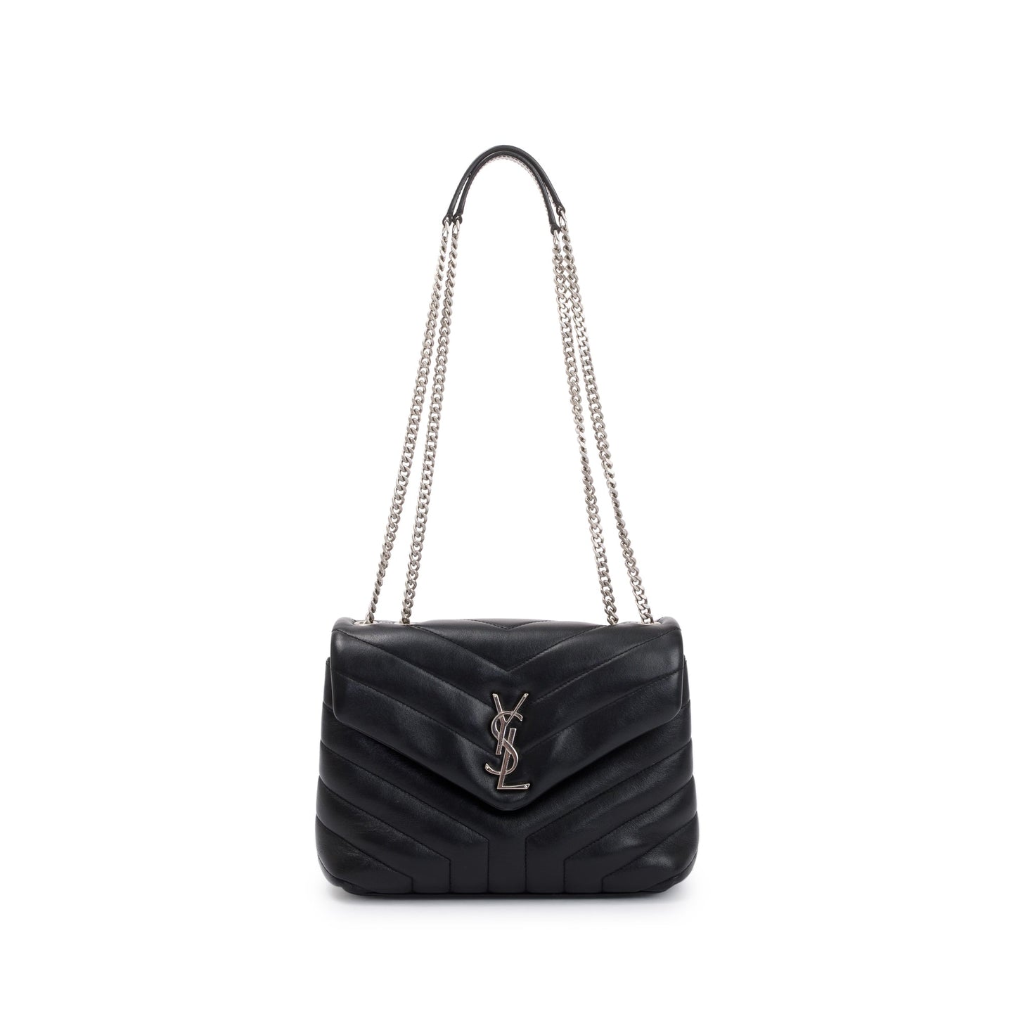 Saint Laurent Black Chevron Quilted Leather Small Loulou Shoulder Bag