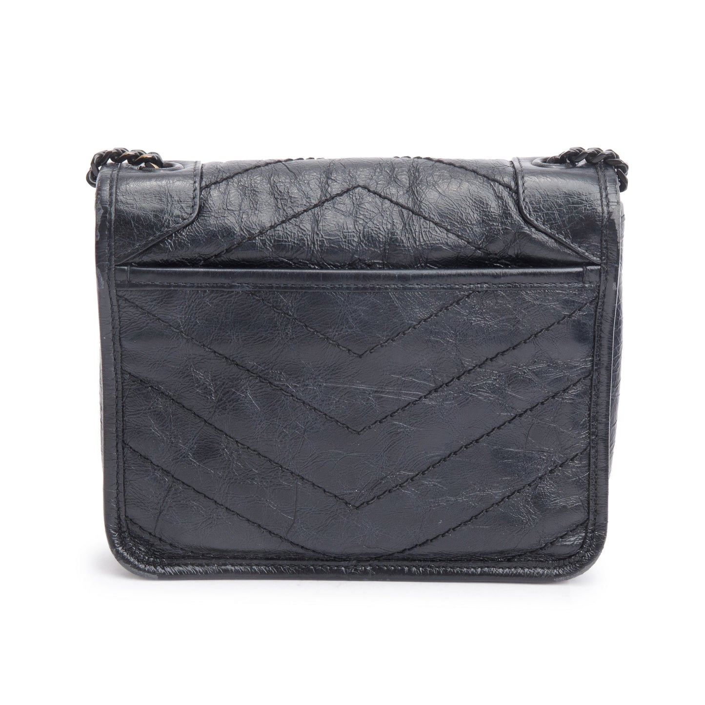 Saint Laurent Black Crinkled Calfskin Matelasse Niki Chain Wallet