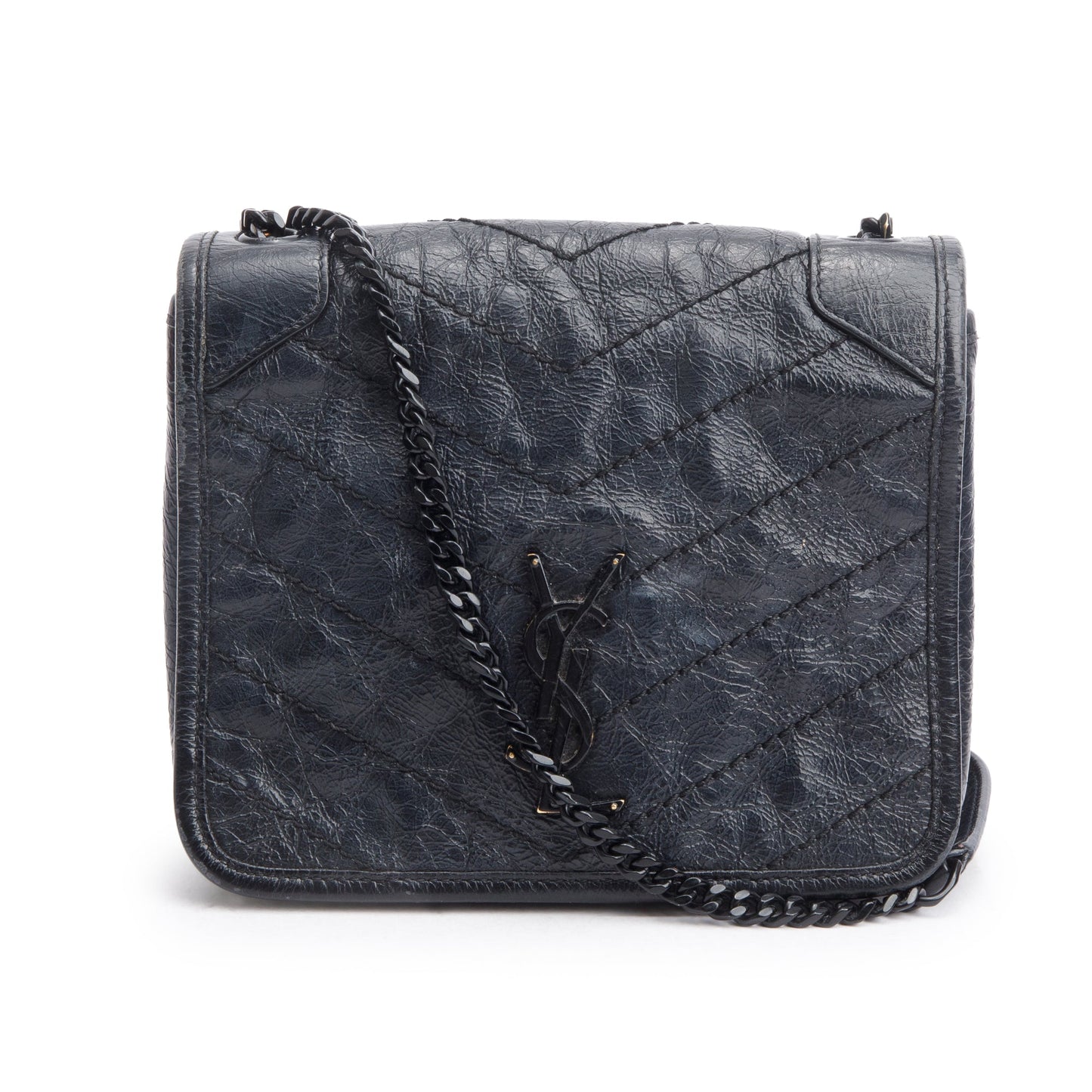 Saint Laurent Black Crinkled Calfskin Matelasse Niki Chain Wallet