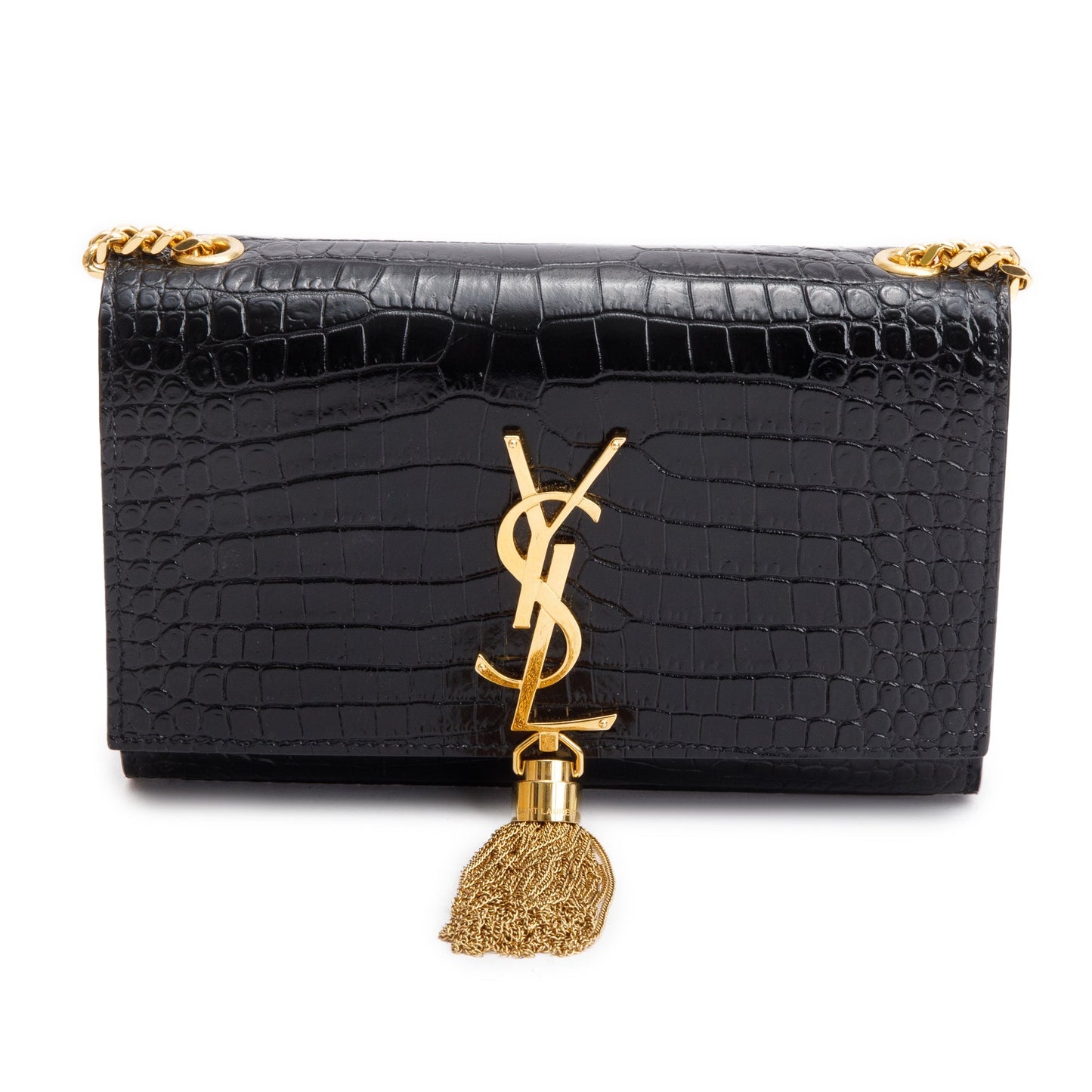 Saint Laurent Black Croc-Embossed Leather Small Kate Tassel Bag