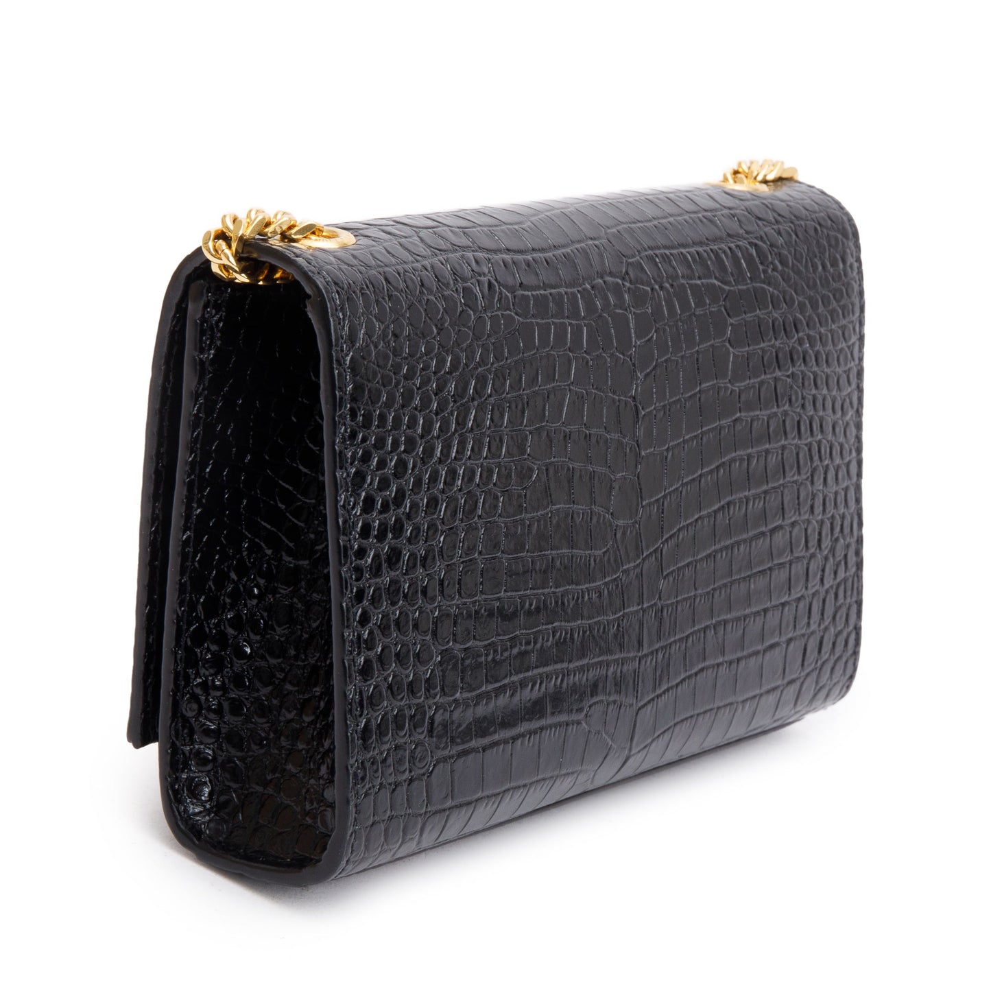Saint Laurent Black Croc-Embossed Leather Small Kate Tassel Bag