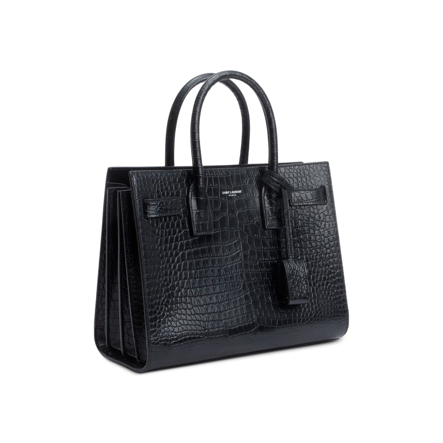 Saint Laurent Black Crocodile Embossed Leather Baby Sac De Jour
