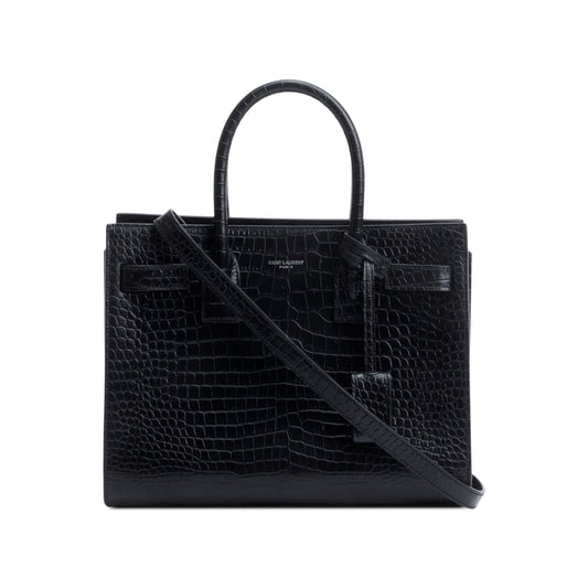 Saint Laurent Black Crocodile Embossed Leather Baby Sac De Jour