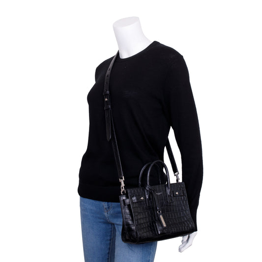 Saint Laurent Black Crocodile Embossed Leather Nano Sac De Jour
