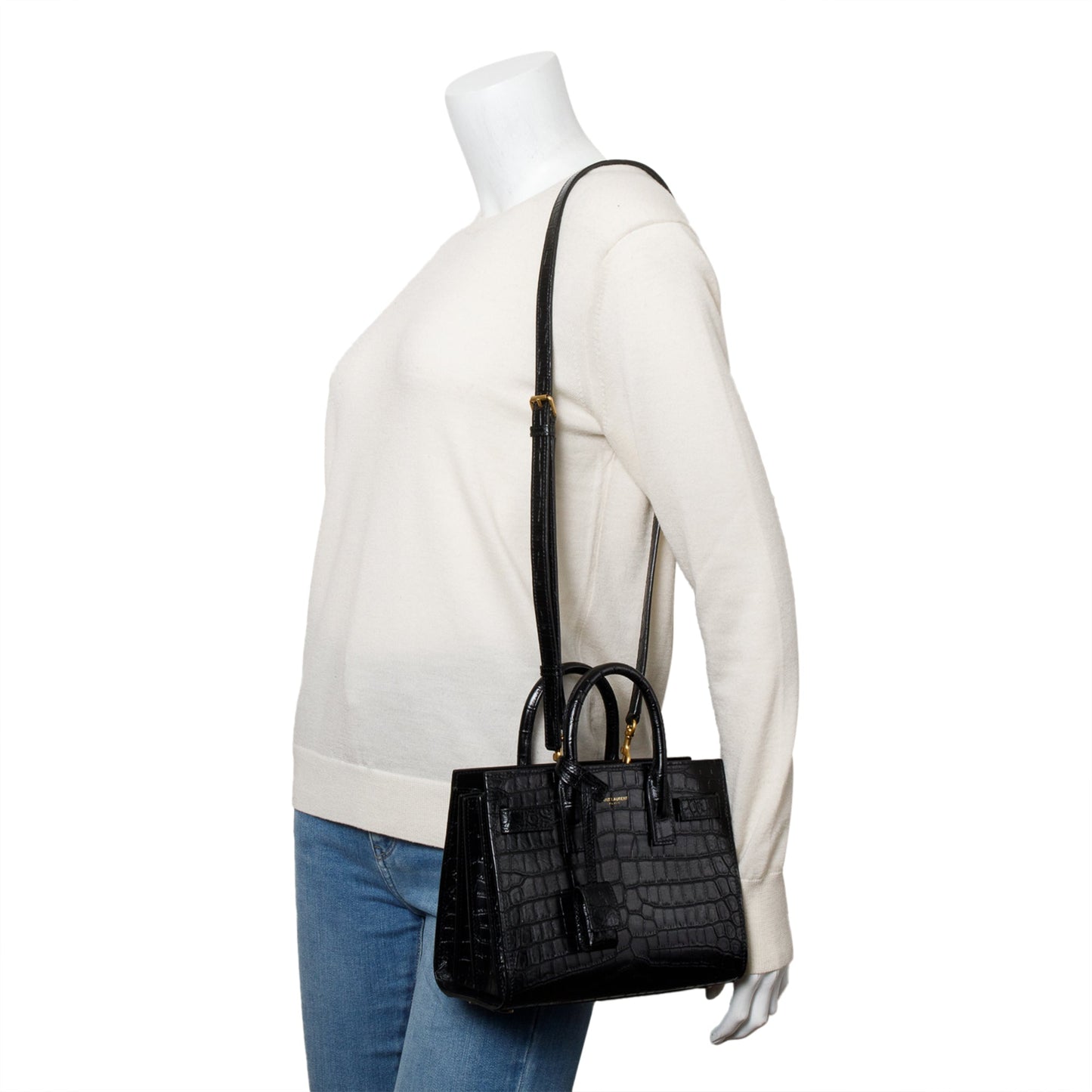 Saint Laurent Black Crocodile Embossed Leather Nano Sac De Jour