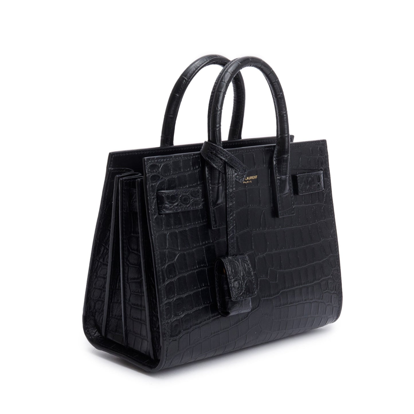Saint Laurent Black Crocodile Embossed Leather Nano Sac De Jour