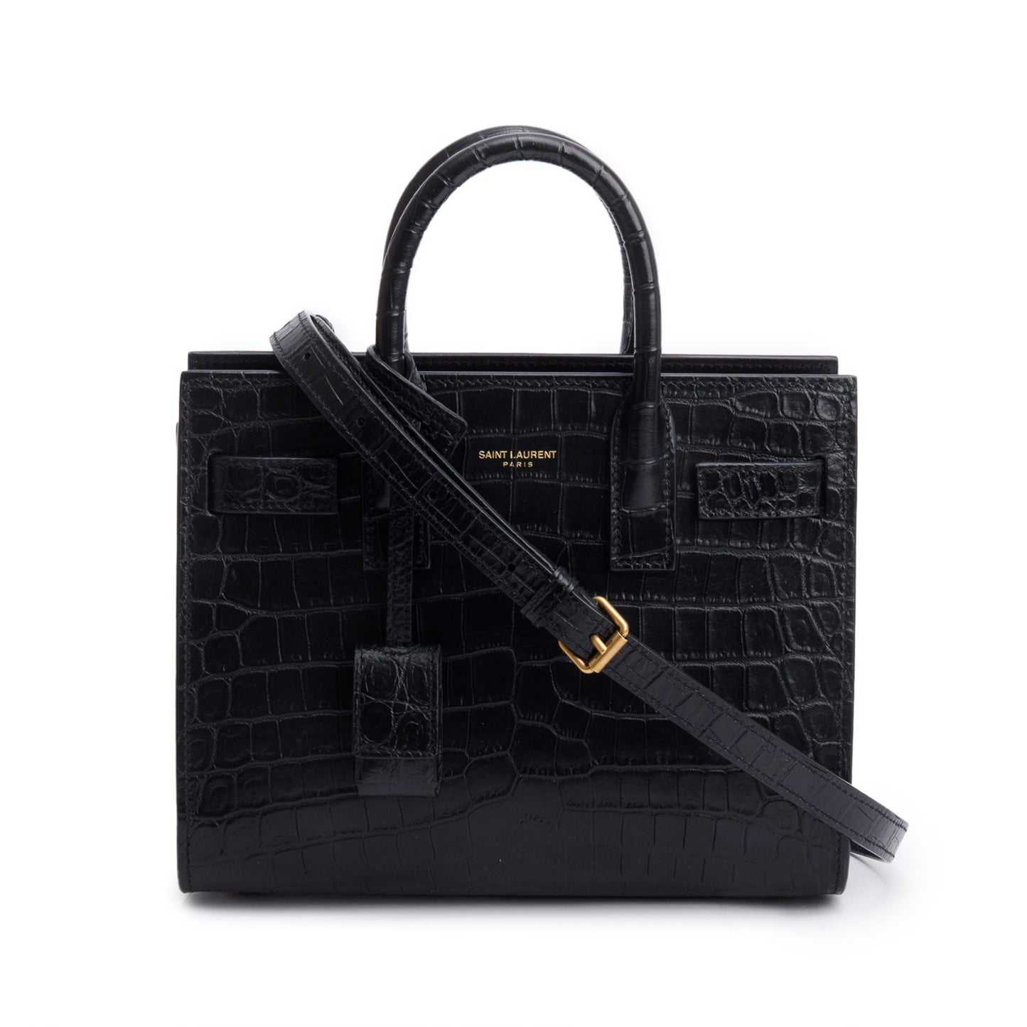 Saint Laurent Black Crocodile Embossed Leather Nano Sac De Jour