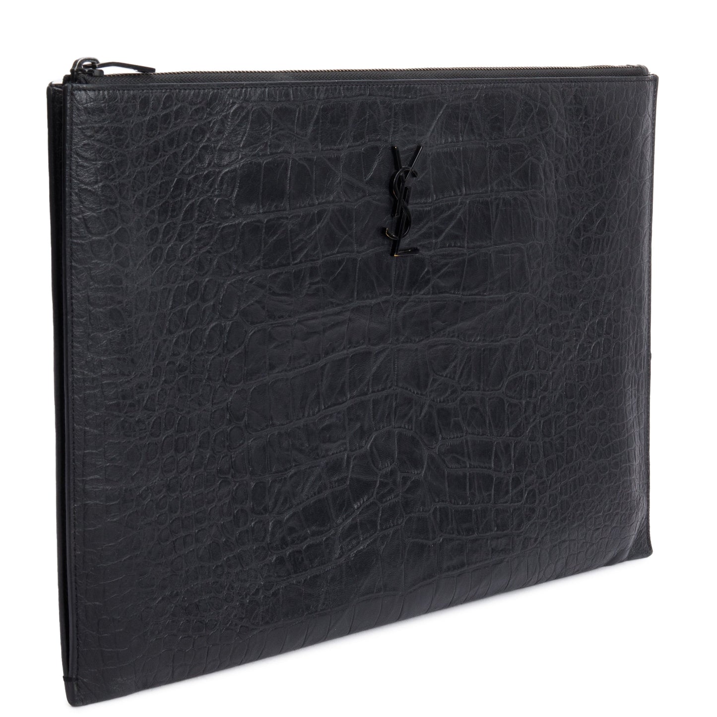 Saint Laurent Black Crocodile Embossed Monogram Document Holder