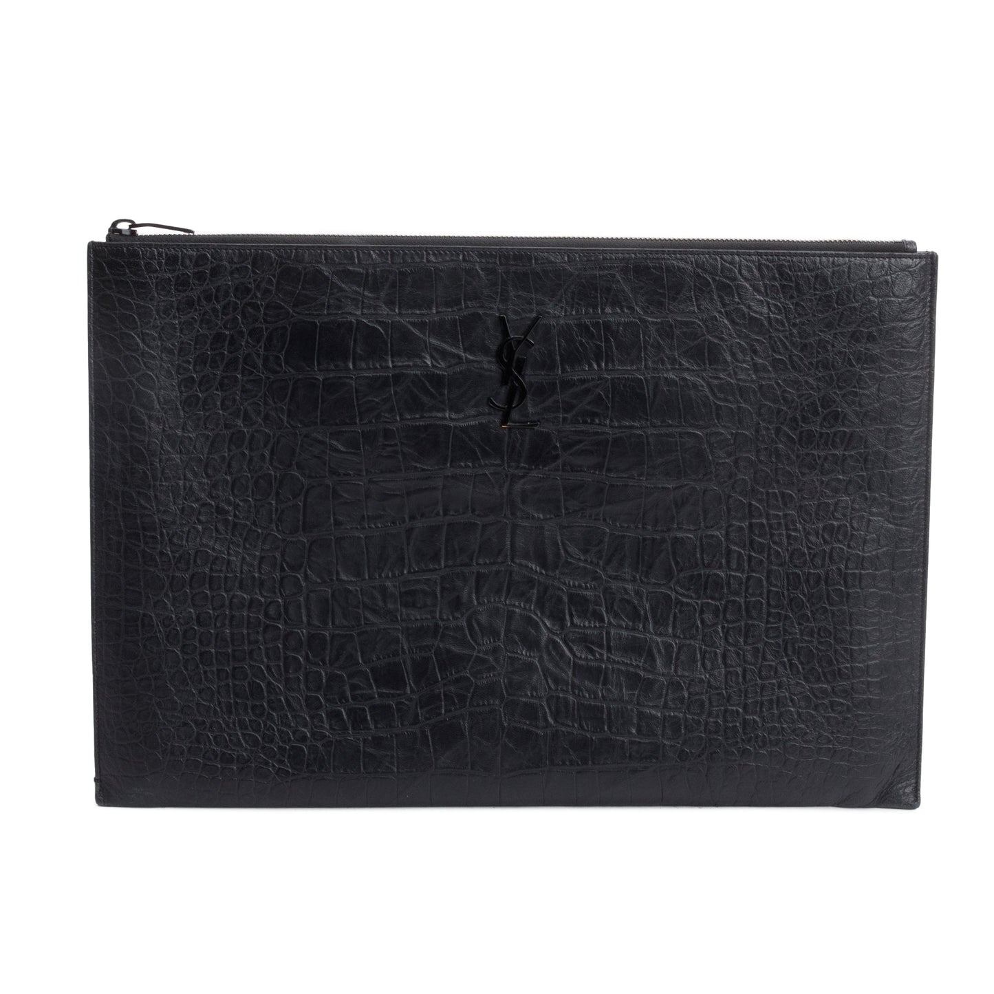 Saint Laurent Black Crocodile Embossed Monogram Document Holder