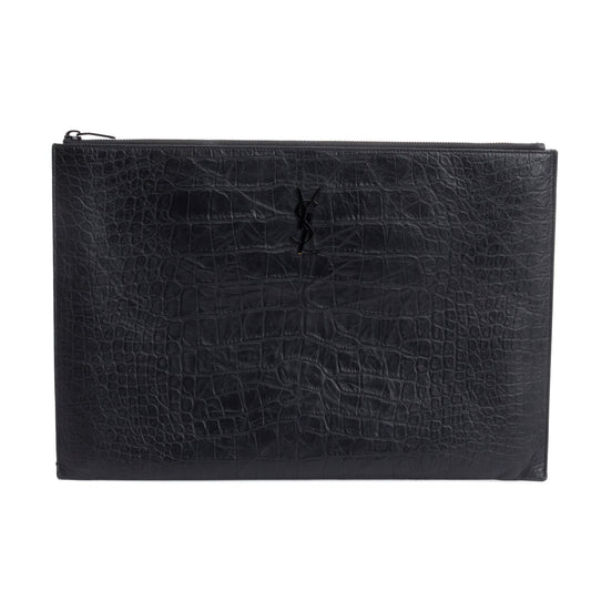 Saint Laurent Black Crocodile Embossed Monogram Document Holder