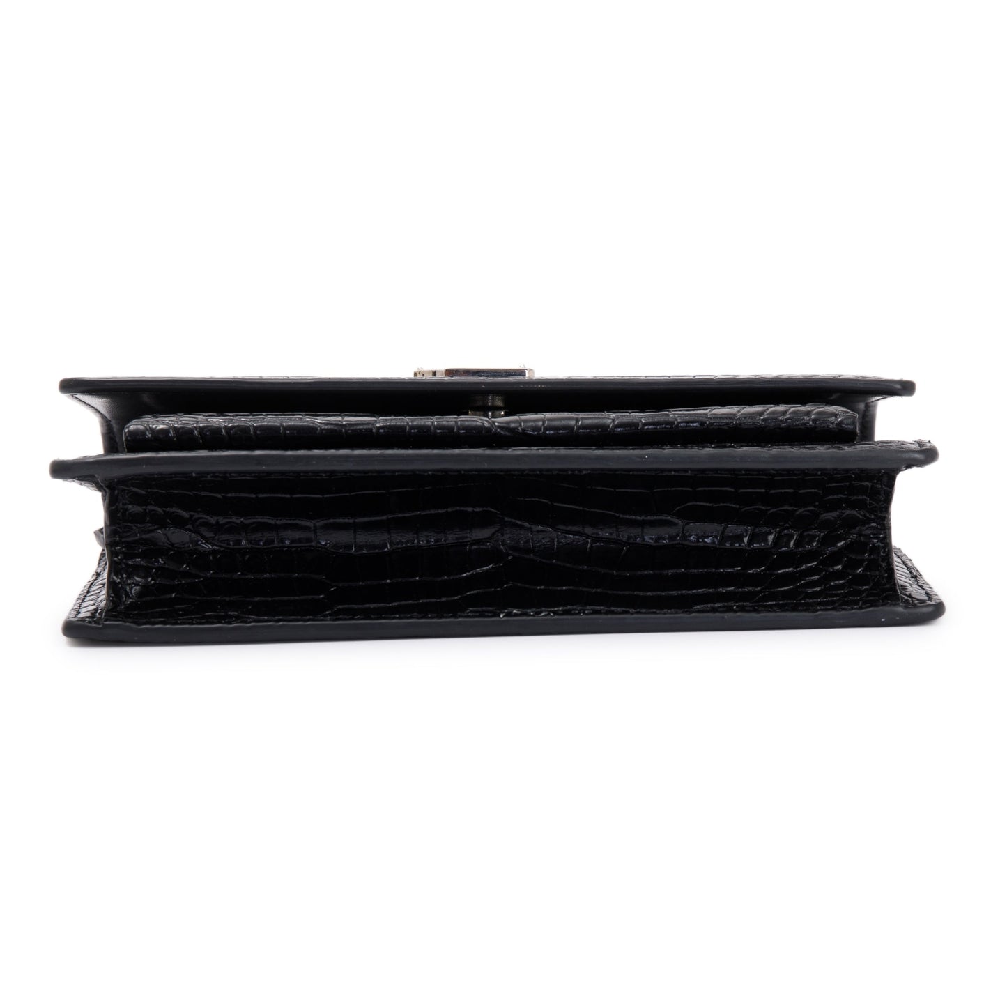Saint Laurent Black Crocodile Embossed Small Sunset Chain Wallet