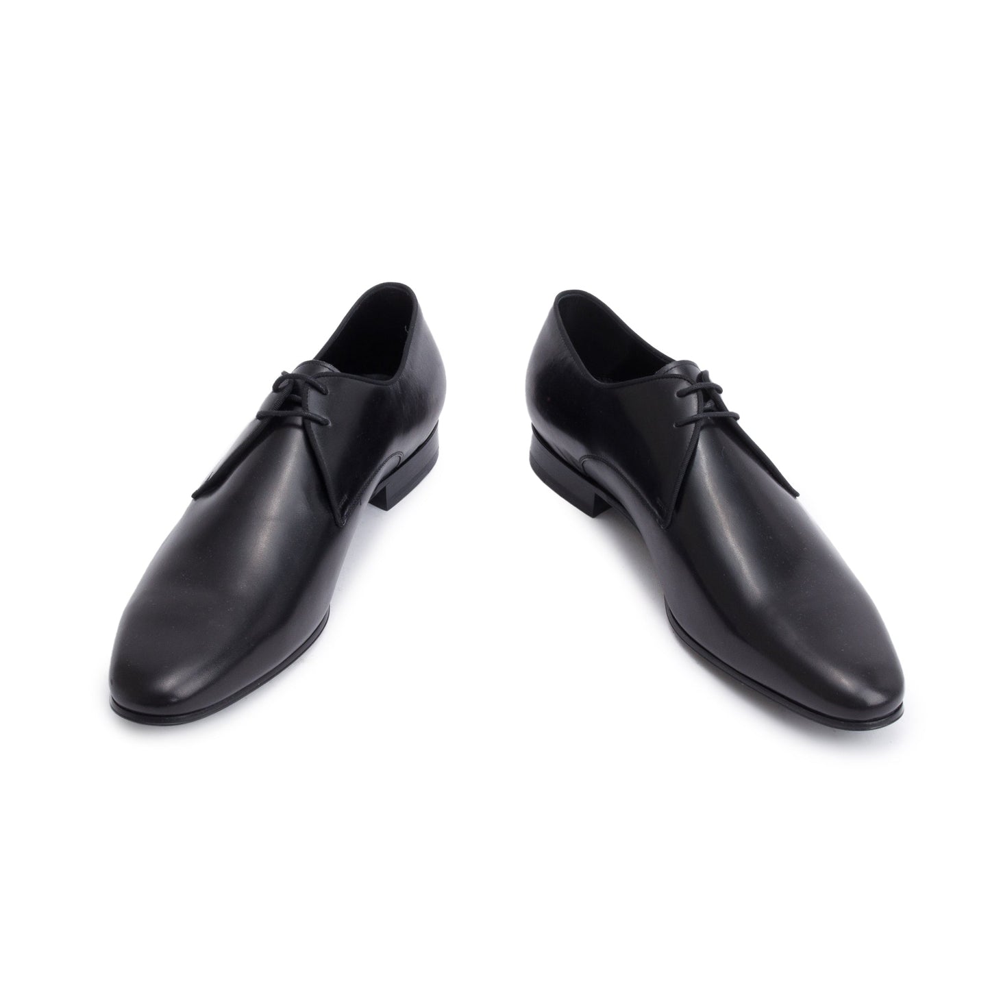 Saint Laurent Black Glazed Leather Adrien Derbies Shoes, Size 43.5