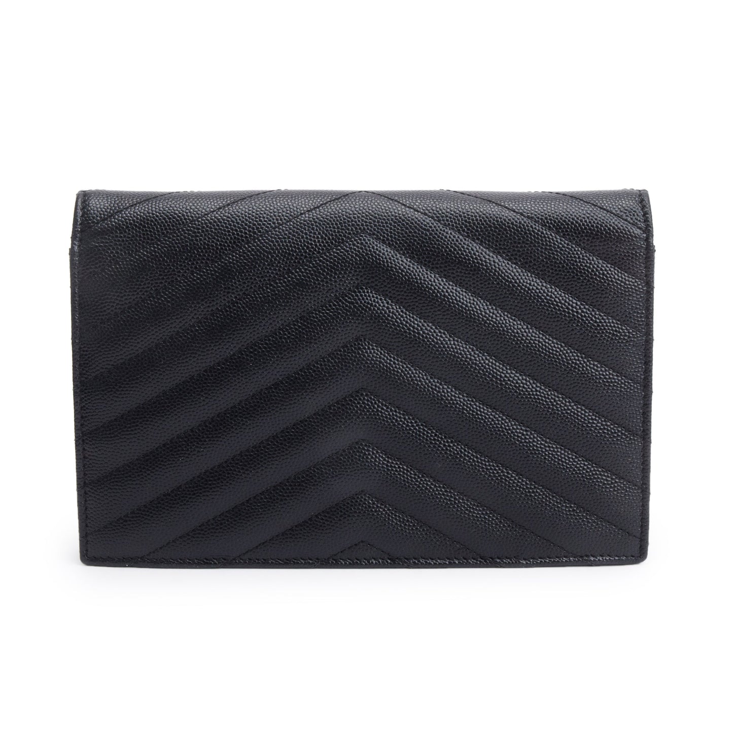Saint Laurent Black Grain De Poudre Cassandre Envelope Chain Wallet