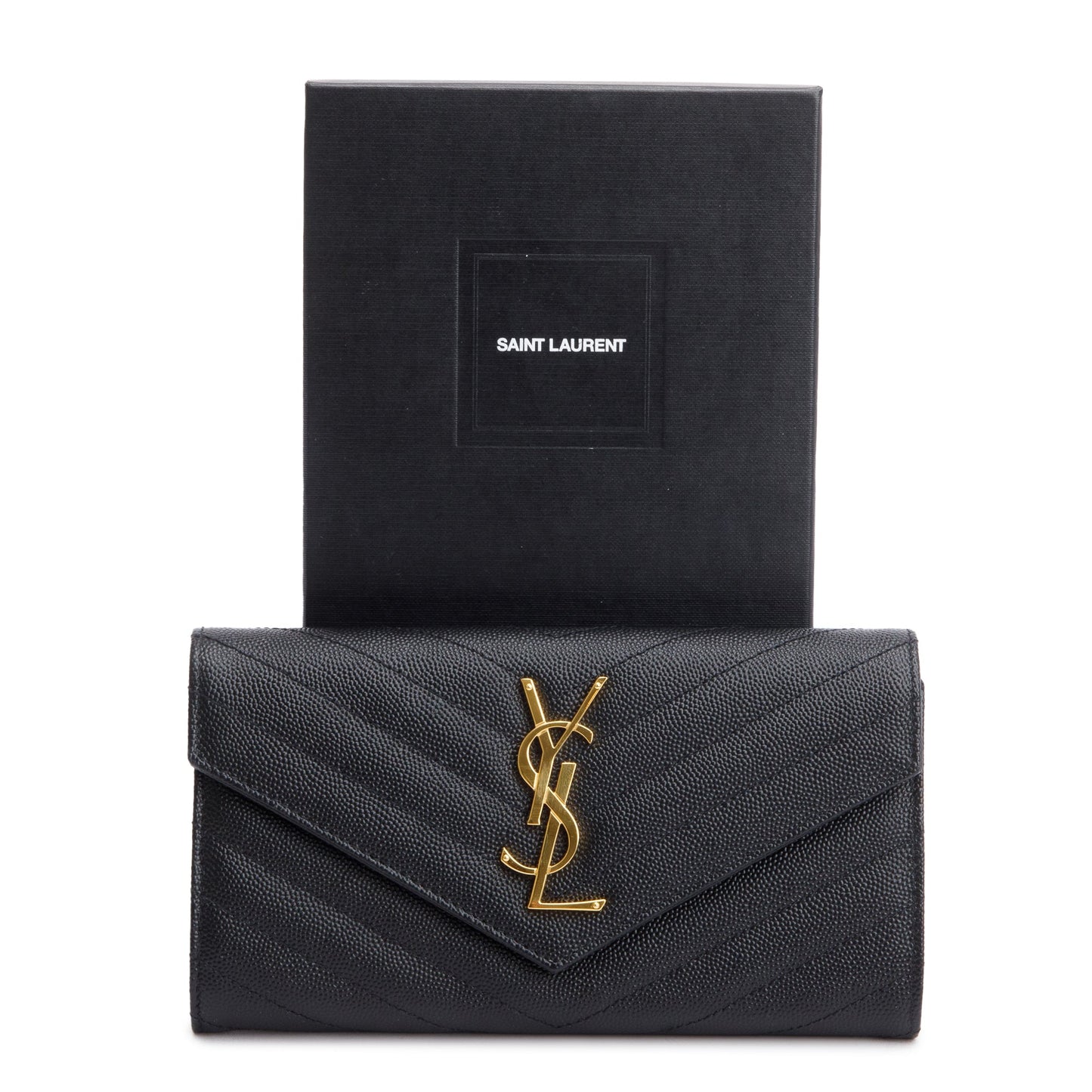 Saint Laurent Black Grain De Poudre Cassandre Matelasse Large Flap Wallet