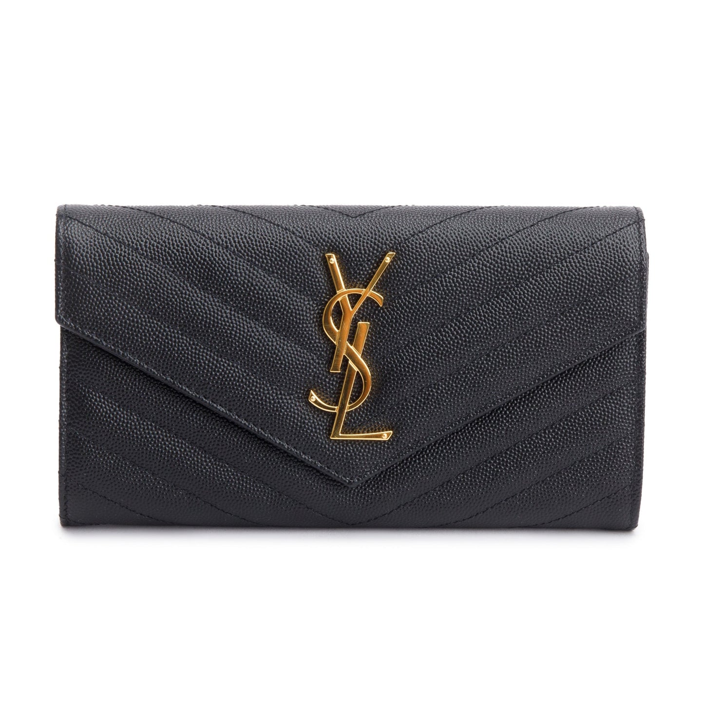 Saint Laurent Black Grain De Poudre Cassandre Matelasse Large Flap Wallet