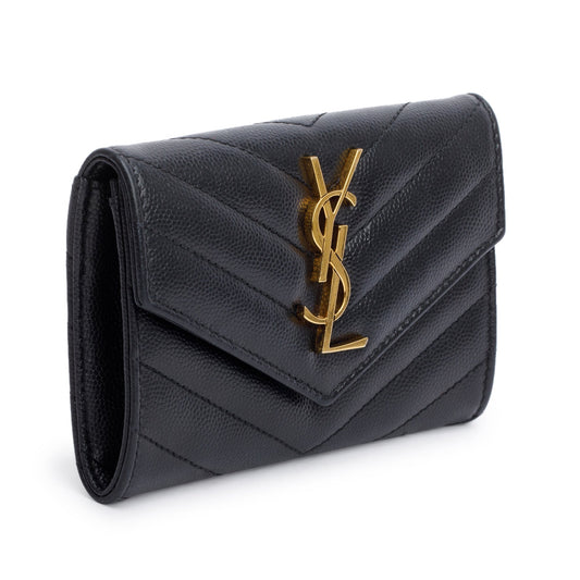Saint Laurent Black Grain De Poudre Cassandre Matelasse Small Envelope Wallet