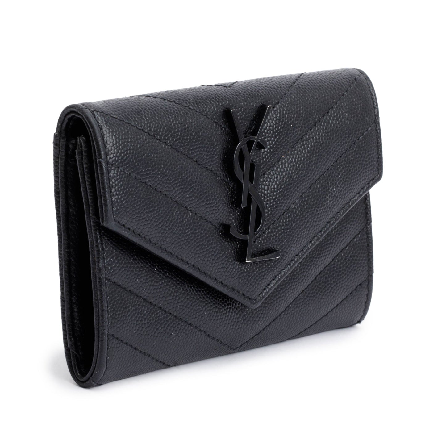 Saint Laurent Black Grain De Poudre Cassandre Matelasse Small Envelope Wallet