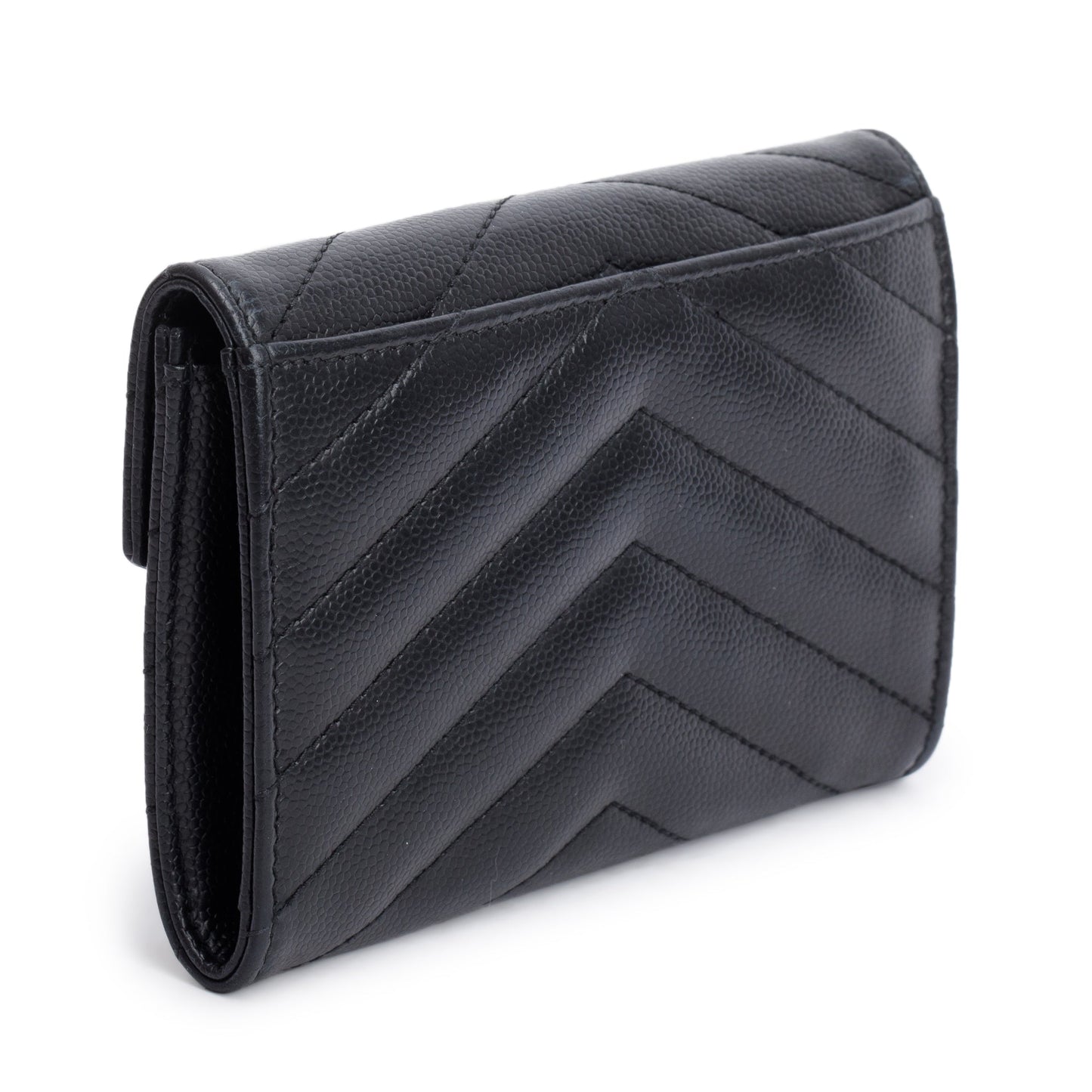 Saint Laurent Black Grain De Poudre Cassandre Matelasse Small Envelope Wallet