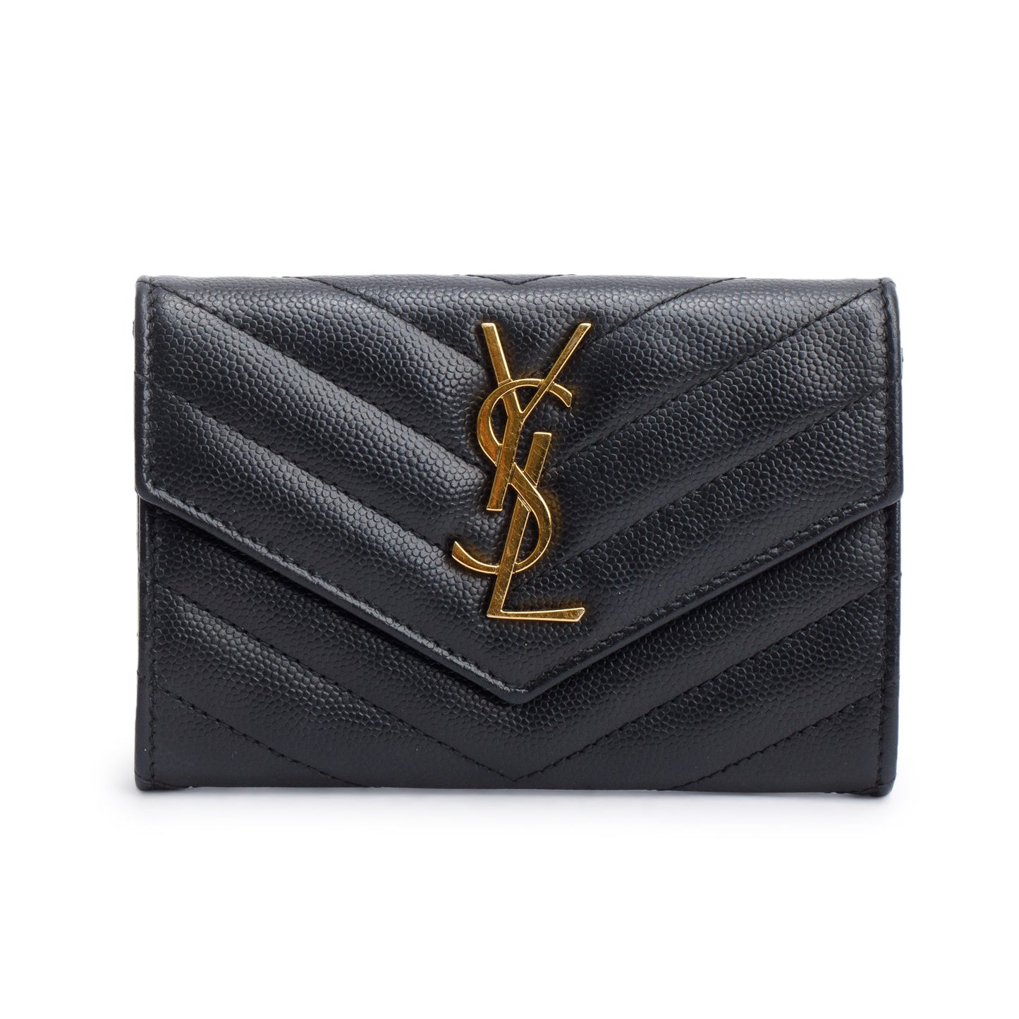Saint Laurent Black Grain De Poudre Cassandre Matelasse Small Envelope Wallet