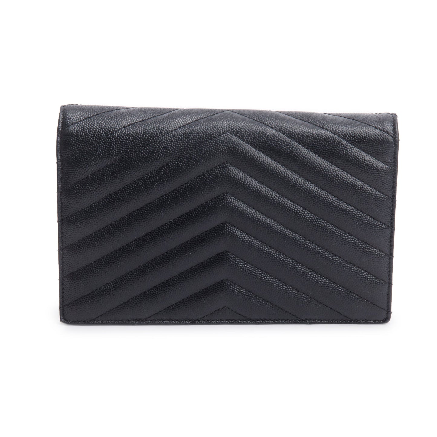 Saint Laurent Black Grain De Poudre Leather Cassandre Envelope Chain Wallet