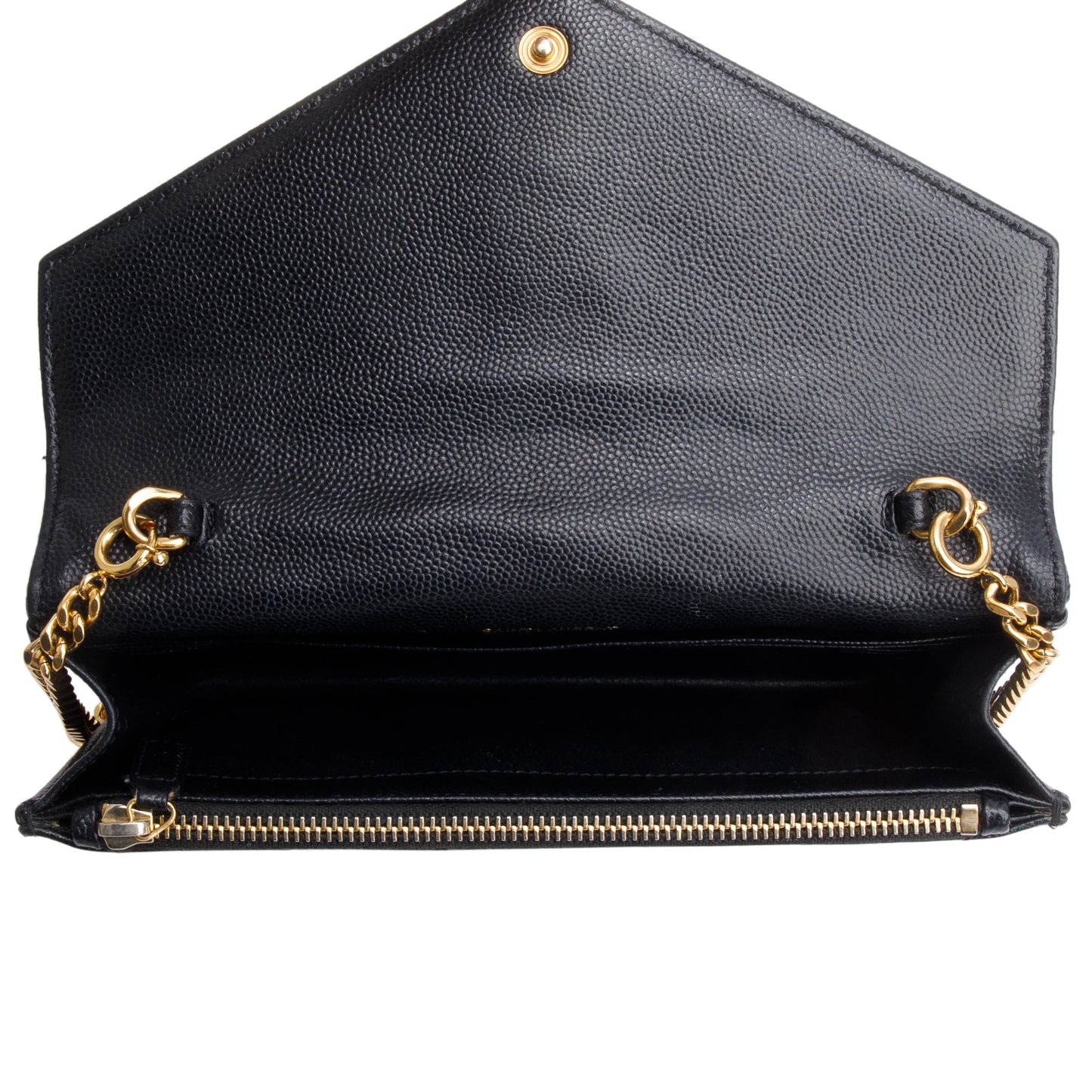Saint Laurent Black Grain De Poudre Leather Cassandre Envelope Chain Wallet