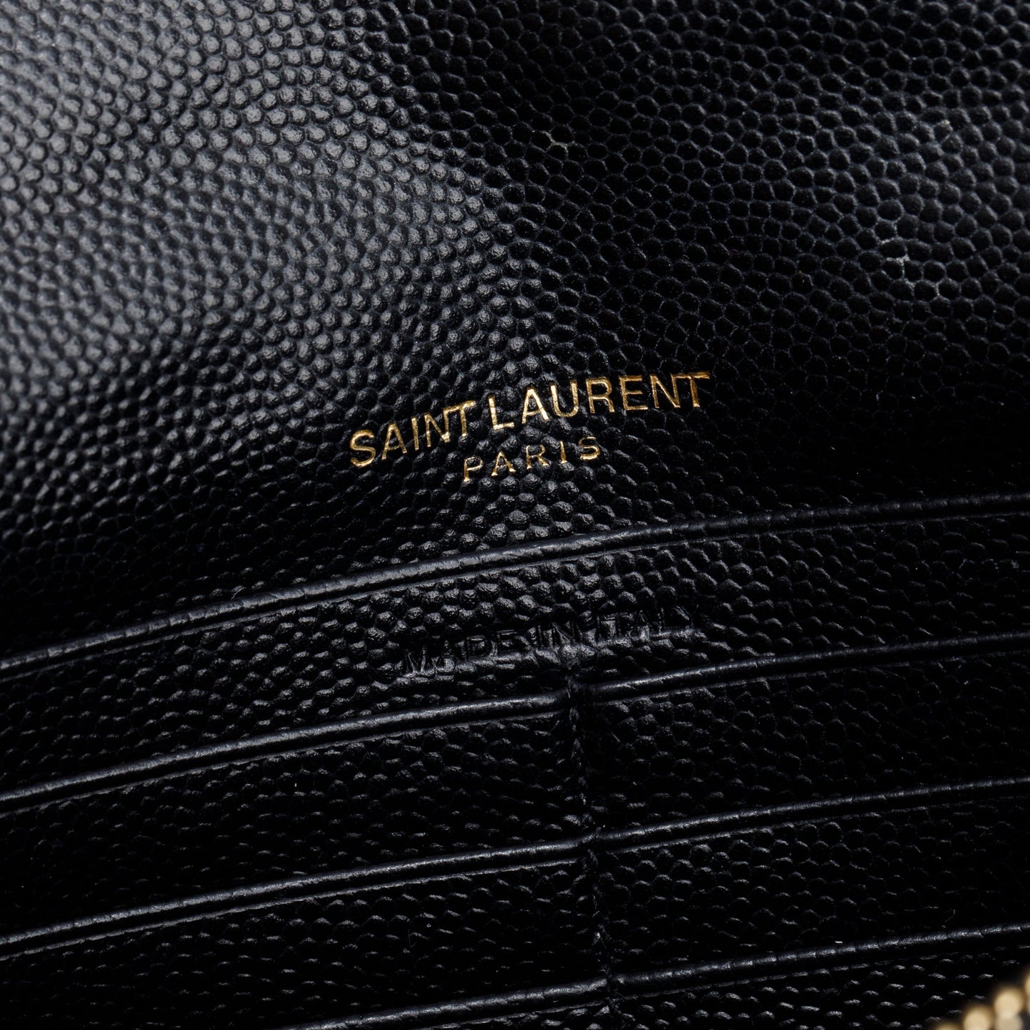 Saint Laurent Black Grain De Poudre Leather Cassandre Envelope Chain Wallet