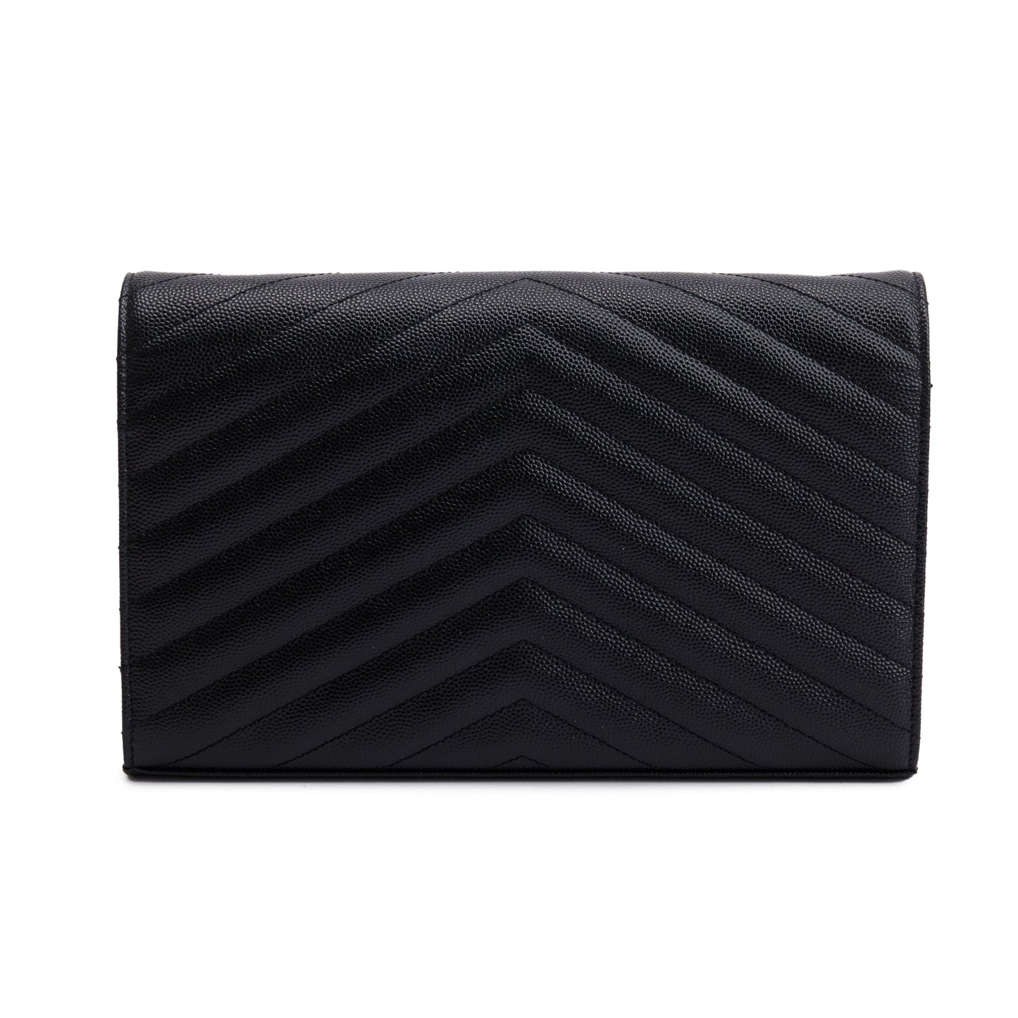 Saint Laurent Black Grain De Poudre Leather Cassandre Matelasse Chain Wallet