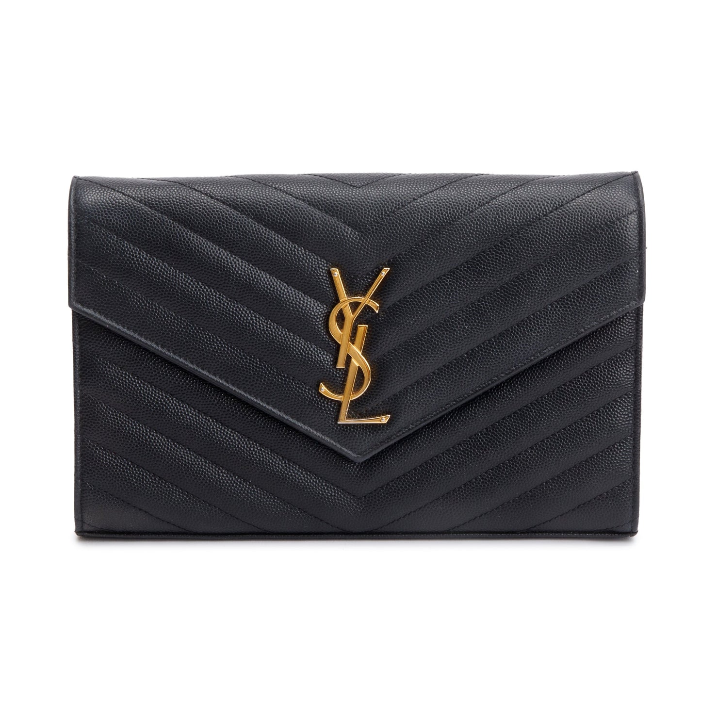 Saint Laurent Black Grain De Poudre Leather Cassandre Matelasse Chain Wallet