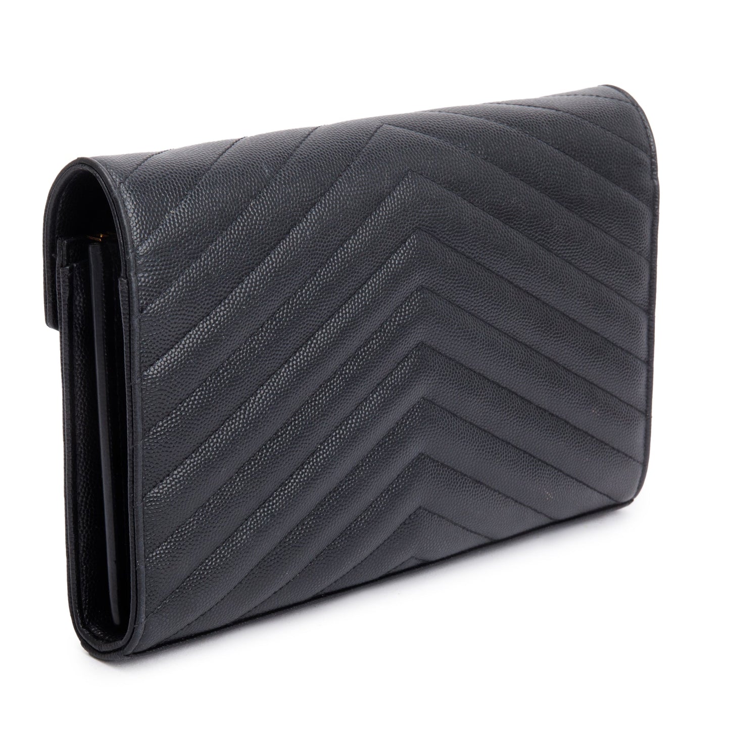 Saint Laurent Black Grain De Poudre Leather Cassandre Matelasse Chain Wallet